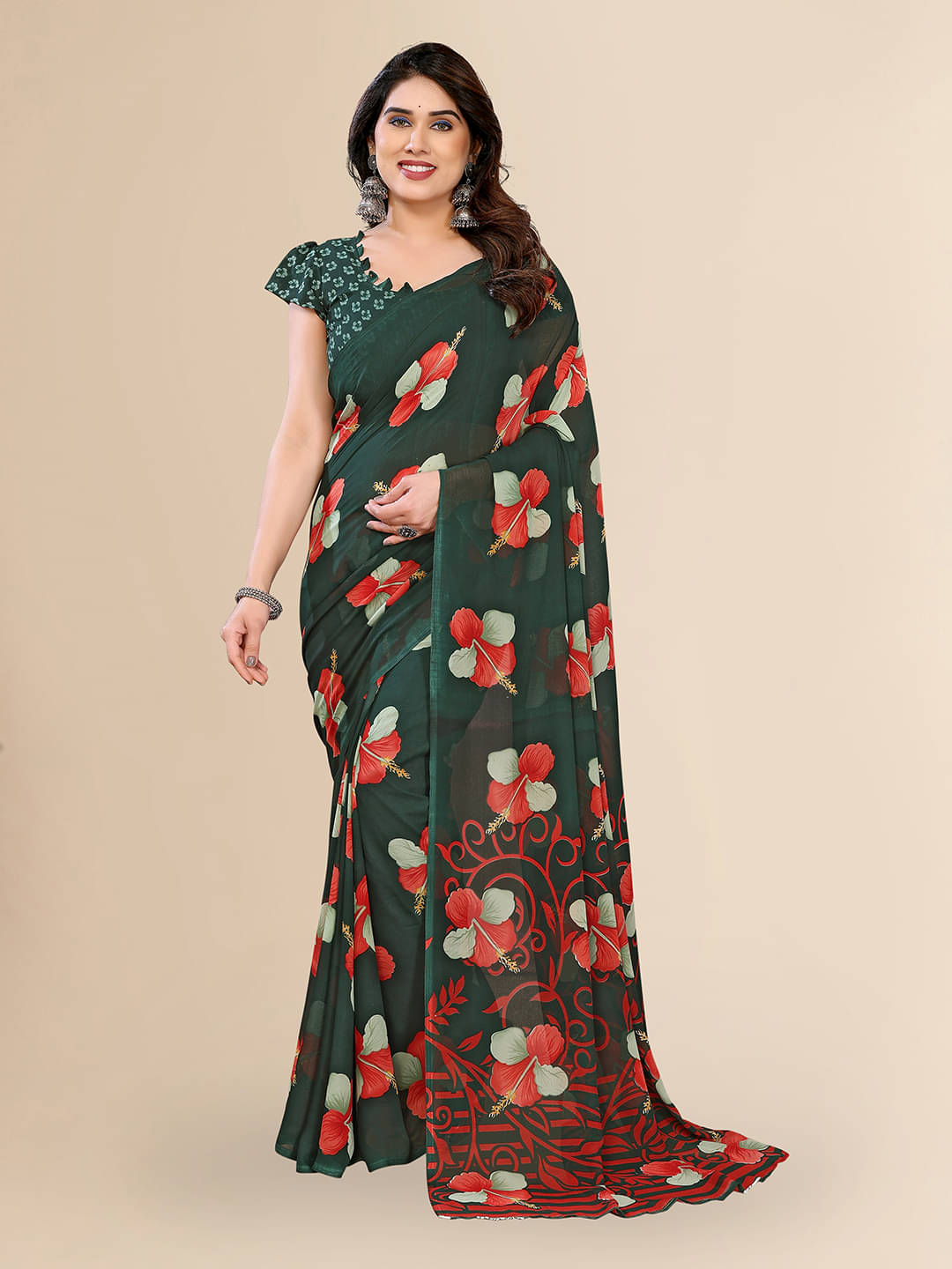 Kashvi Sarees Georgette Printed Chanderi saree With Unstitched Blouse Piece ( Green ) Kashvi Sarees Georgette Printed Chanderi saree With Unstitched Blouse Piece ( Green )