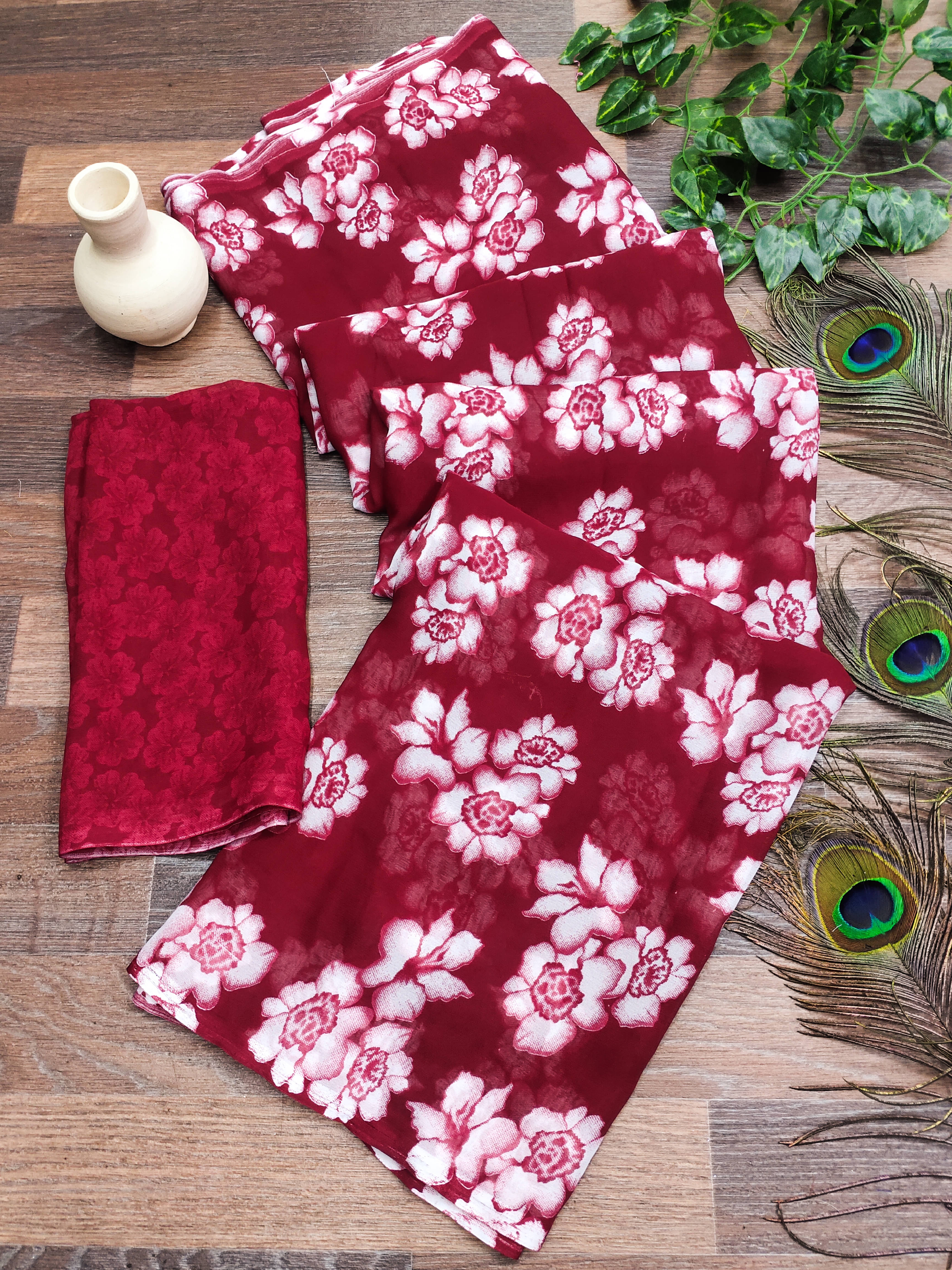 Kashvi Sarees Georgette Printed Chanderi saree With Unstitched Blouse Piece ( Maroon ) Kashvi Sarees Georgette Printed Chanderi saree With Unstitched Blouse Piece ( Maroon )