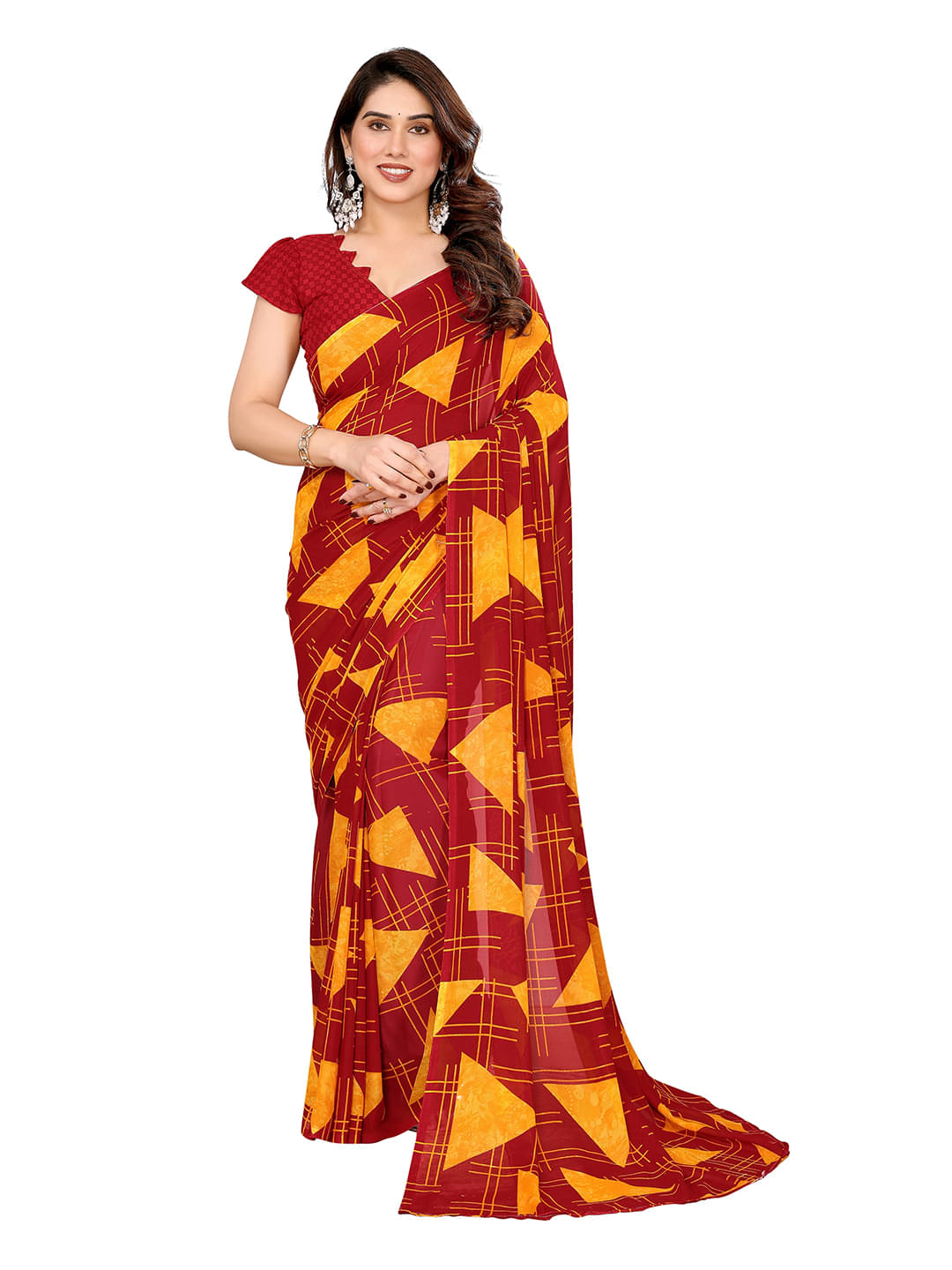 Kashvi Sarees Georgette Printed Chanderi saree With Unstitched Blouse Piece ( Maroon ) Kashvi Sarees Georgette Printed Chanderi saree With Unstitched Blouse Piece ( Maroon )