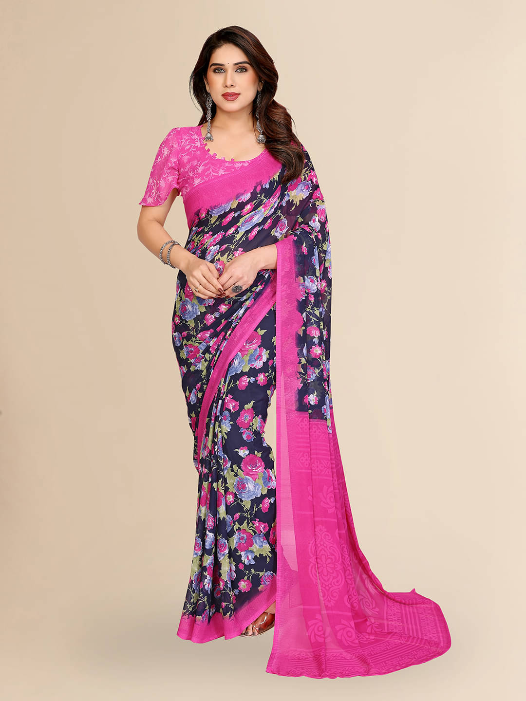 Kashvi Sarees Georgette Printed Chanderi saree With Unstitched Blouse Piece ( Blue ) Kashvi Sarees Georgette Printed Chanderi saree With Unstitched Blouse Piece ( Blue )