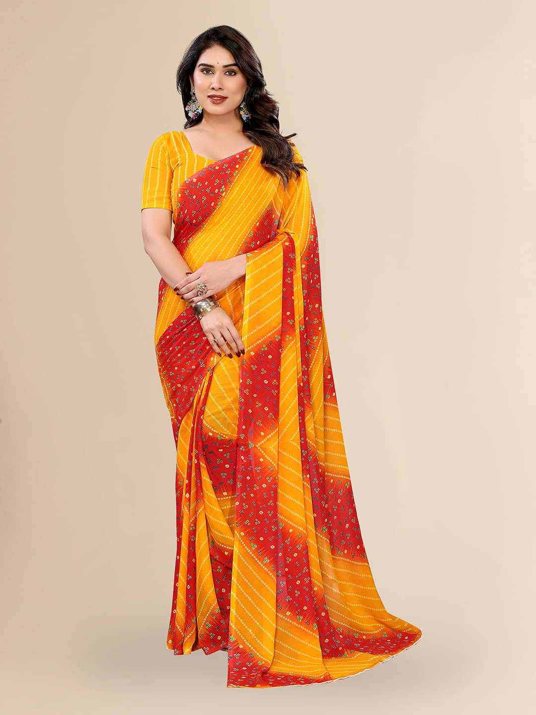 Kashvi Sarees Georgette Printed Chanderi saree With Unstitched Blouse Piece ( Red ) Kashvi Sarees Georgette Printed Chanderi saree With Unstitched Blouse Piece ( Red )