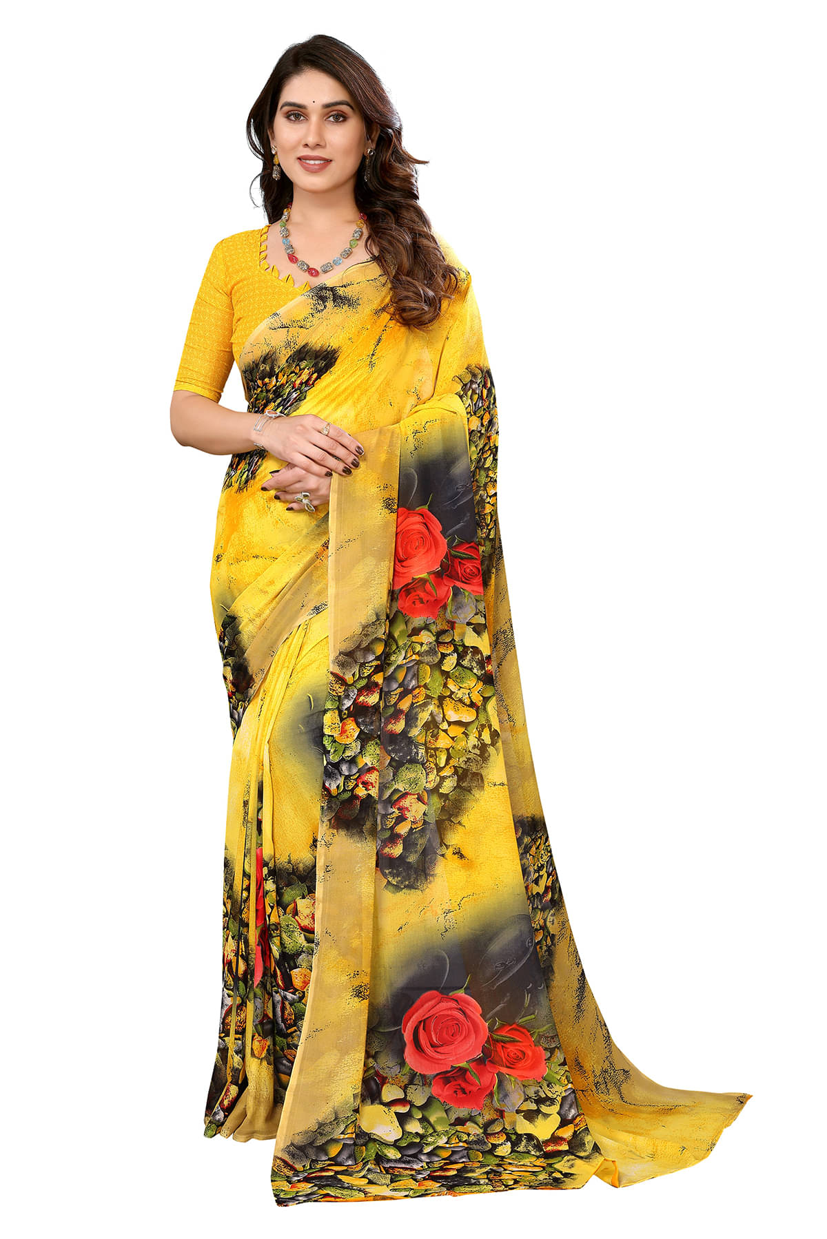 Kashvi Sarees Georgette Printed Chanderi saree With Unstitched Blouse Piece ( Yellow ) Kashvi Sarees Georgette Printed Chanderi saree With Unstitched Blouse Piece ( Yellow )
