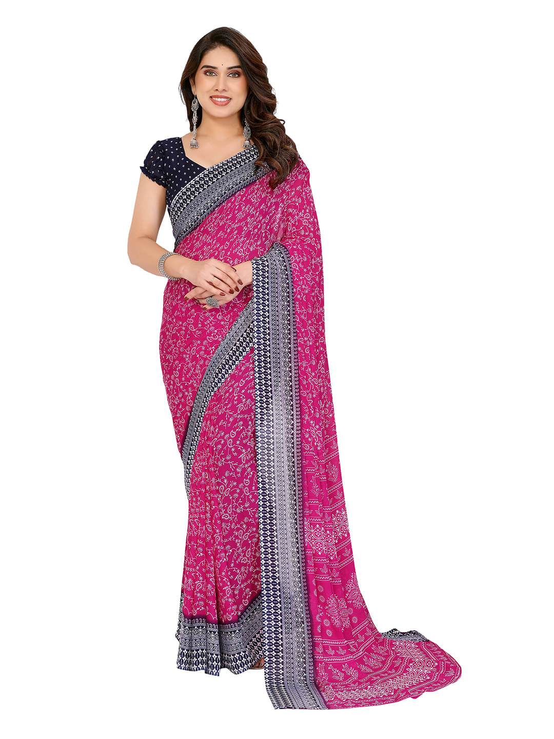     			Kashvi Sarees Georgette Printed Chanderi saree With Unstitched Blouse Piece ( Pink )