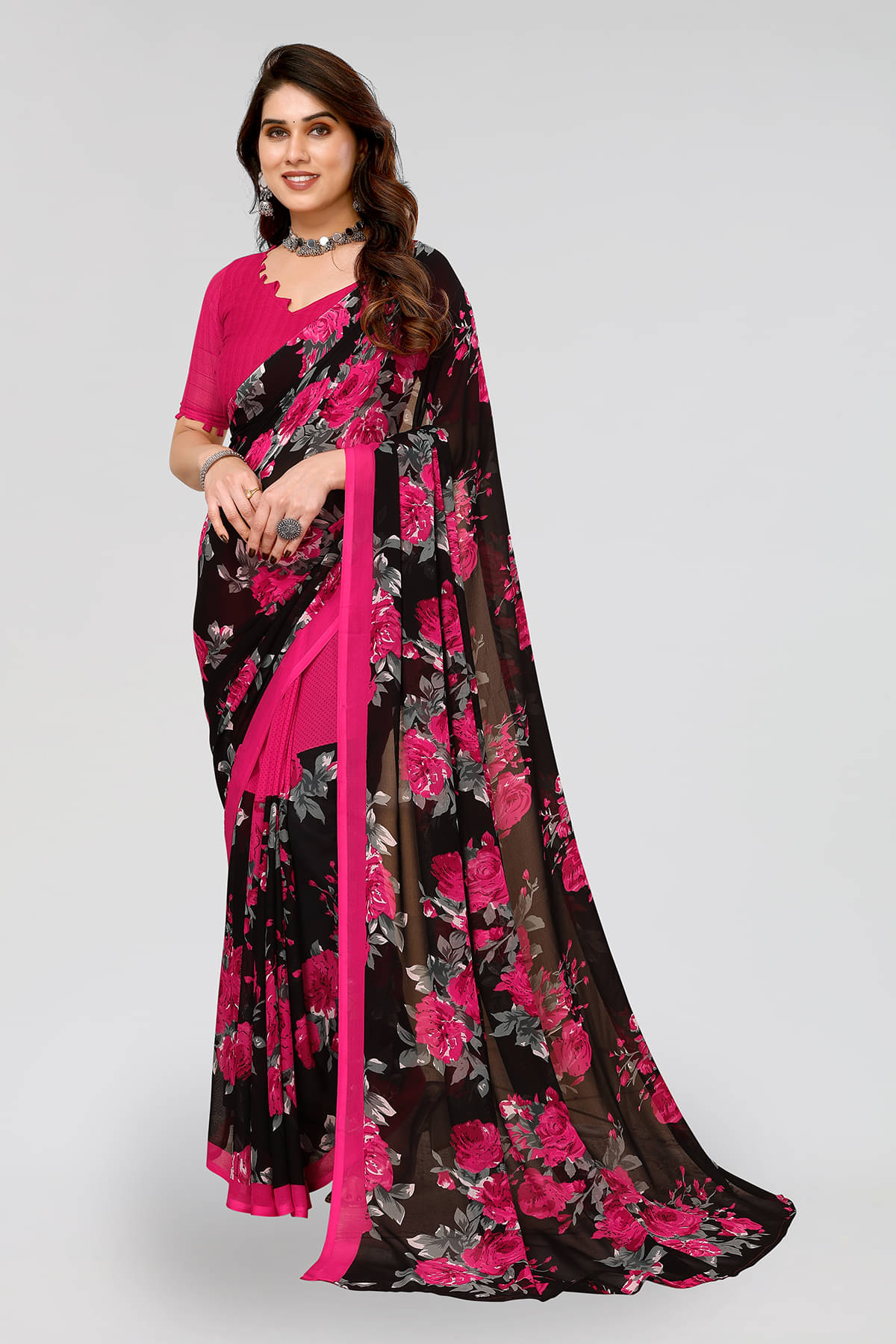 Kashvi Sarees Georgette Printed Chanderi saree With Unstitched Blouse Piece ( Pink ) Kashvi Sarees Georgette Printed Chanderi saree With Unstitched Blouse Piece ( Pink )
