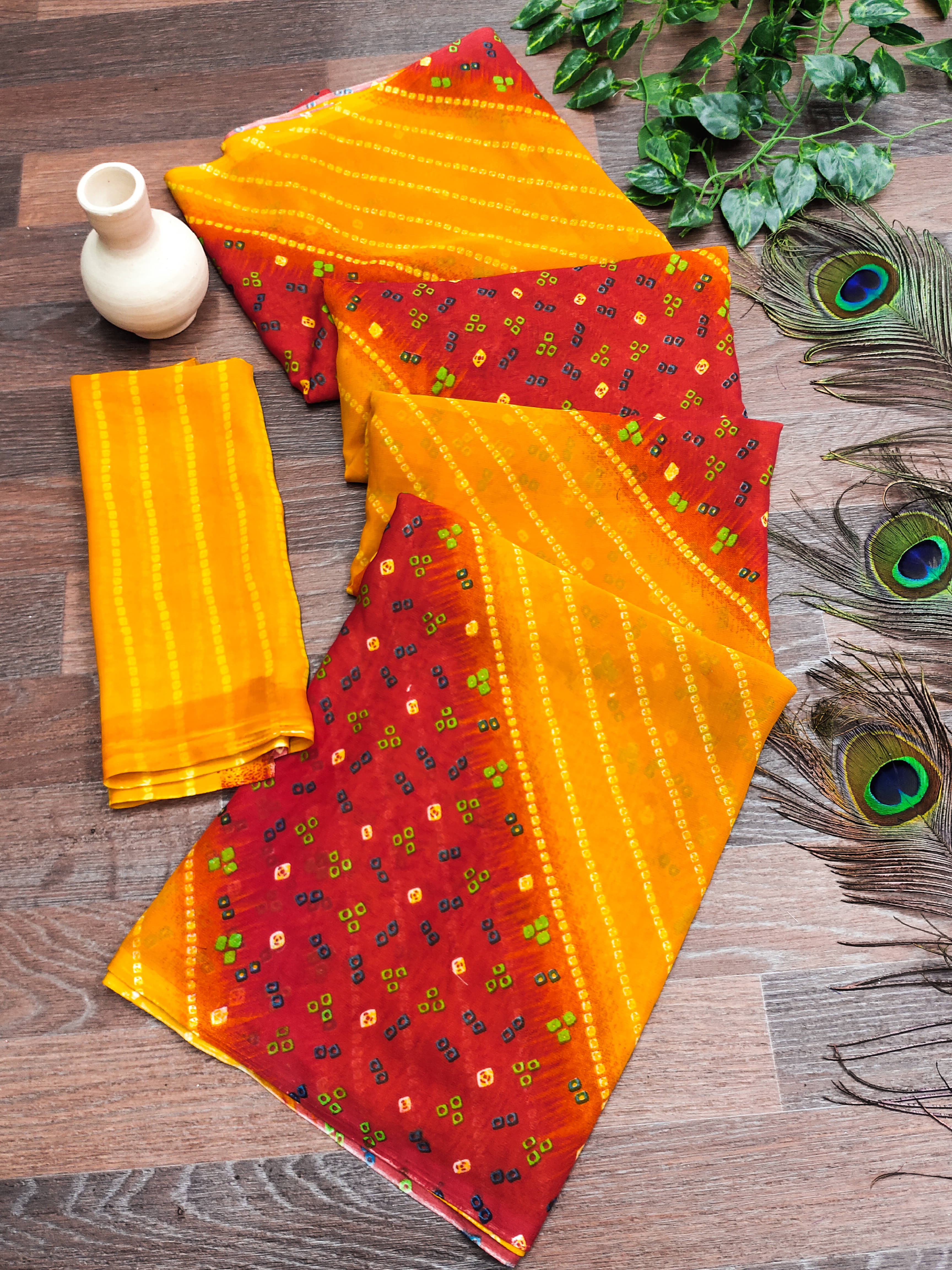     			Kashvi Sarees Georgette Printed Chanderi saree With Unstitched Blouse Piece ( Red )