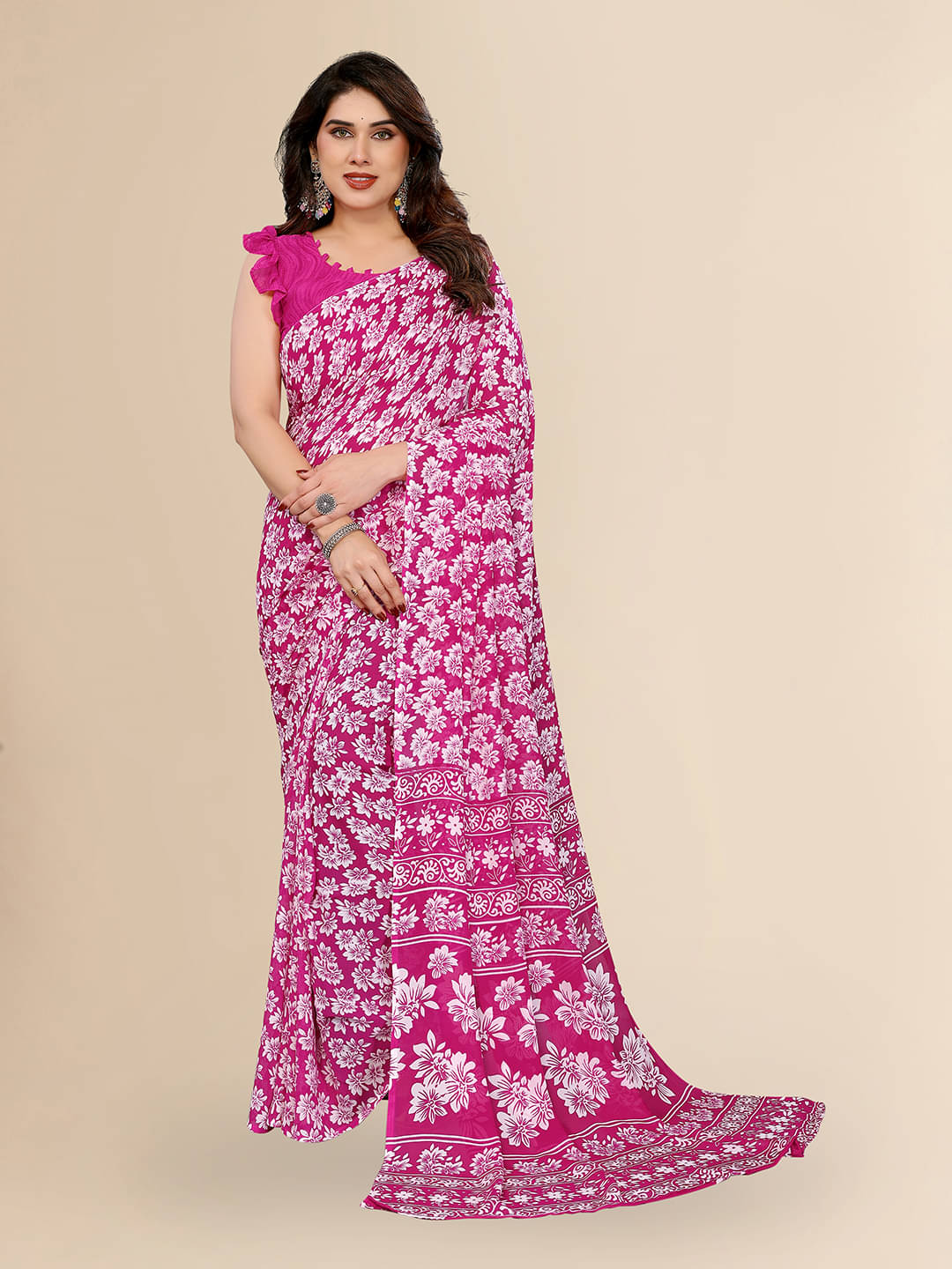     			Kashvi Sarees Georgette Printed Chanderi saree With Unstitched Blouse Piece ( Pink )