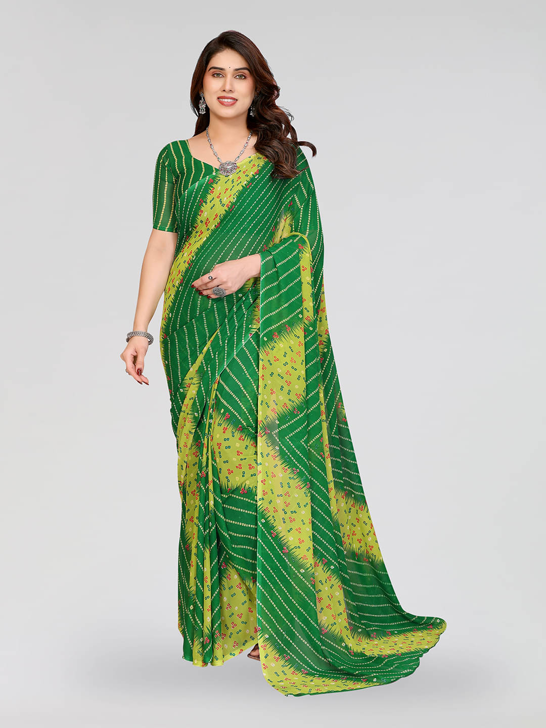    			Kashvi Sarees Georgette Printed Chanderi saree With Unstitched Blouse Piece ( Green )