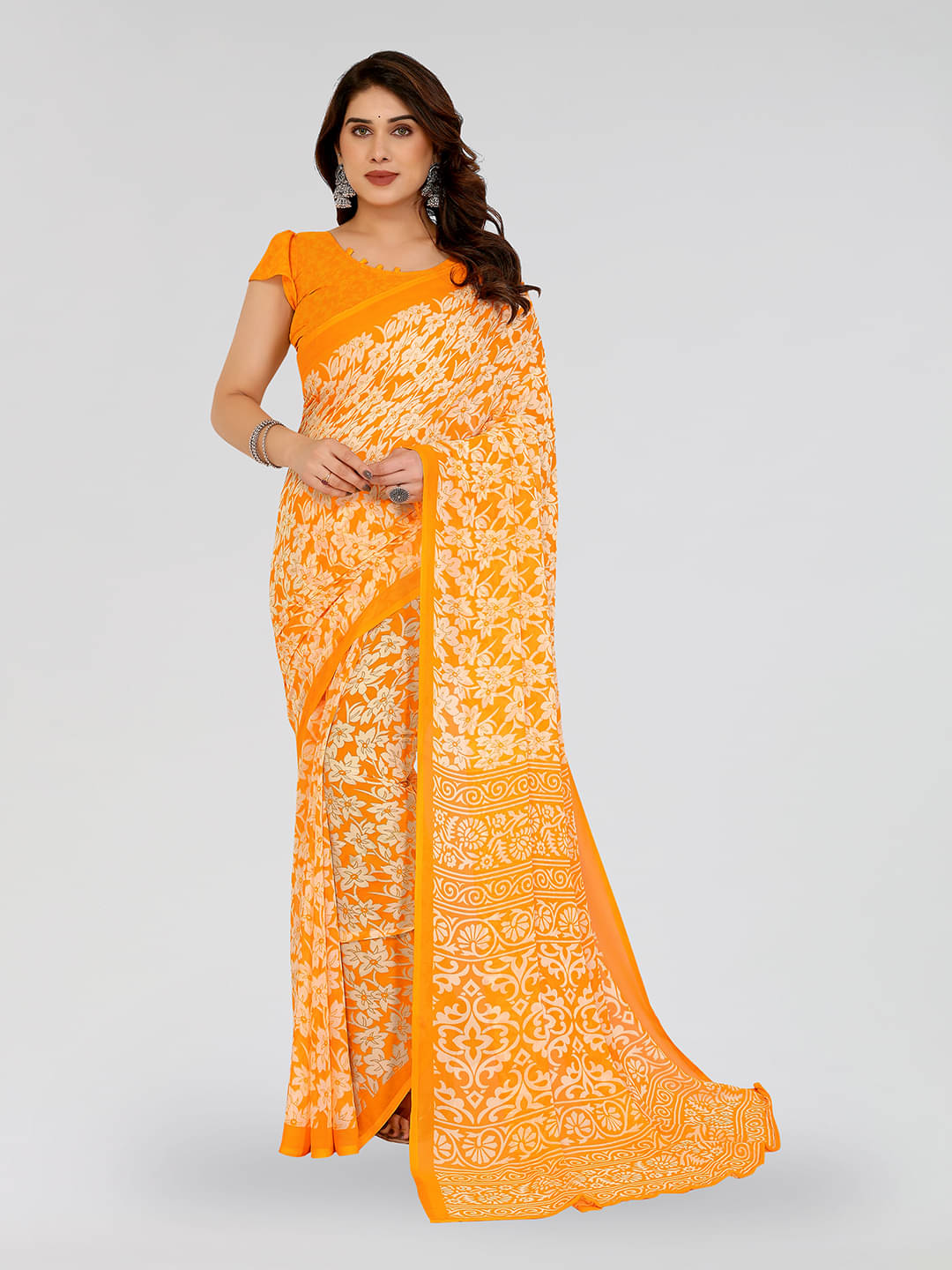 Kashvi Sarees Georgette Printed Chanderi saree With Unstitched Blouse Piece ( Yellow ) Kashvi Sarees Georgette Printed Chanderi saree With Unstitched Blouse Piece ( Yellow )