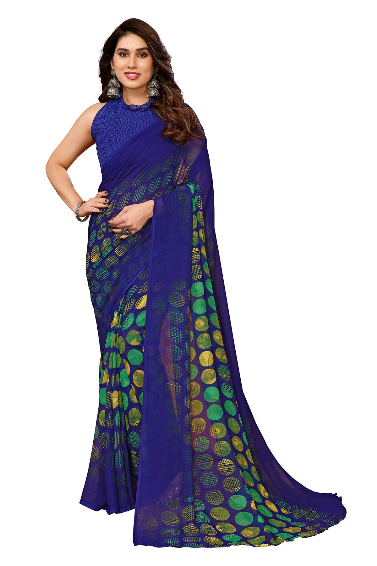 Kashvi Sarees Georgette Printed Chanderi saree With Unstitched Blouse Piece ( Blue ) Kashvi Sarees Georgette Printed Chanderi saree With Unstitched Blouse Piece ( Blue )