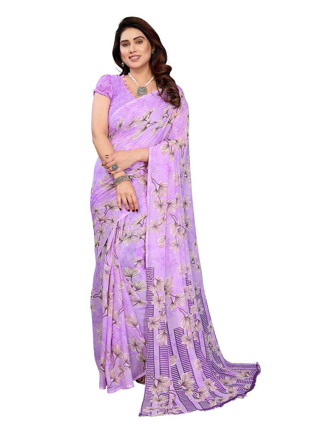 Kashvi Sarees Georgette Printed Chanderi saree With Unstitched Blouse Piece ( Purple ) Kashvi Sarees Georgette Printed Chanderi saree With Unstitched Blouse Piece ( Purple )