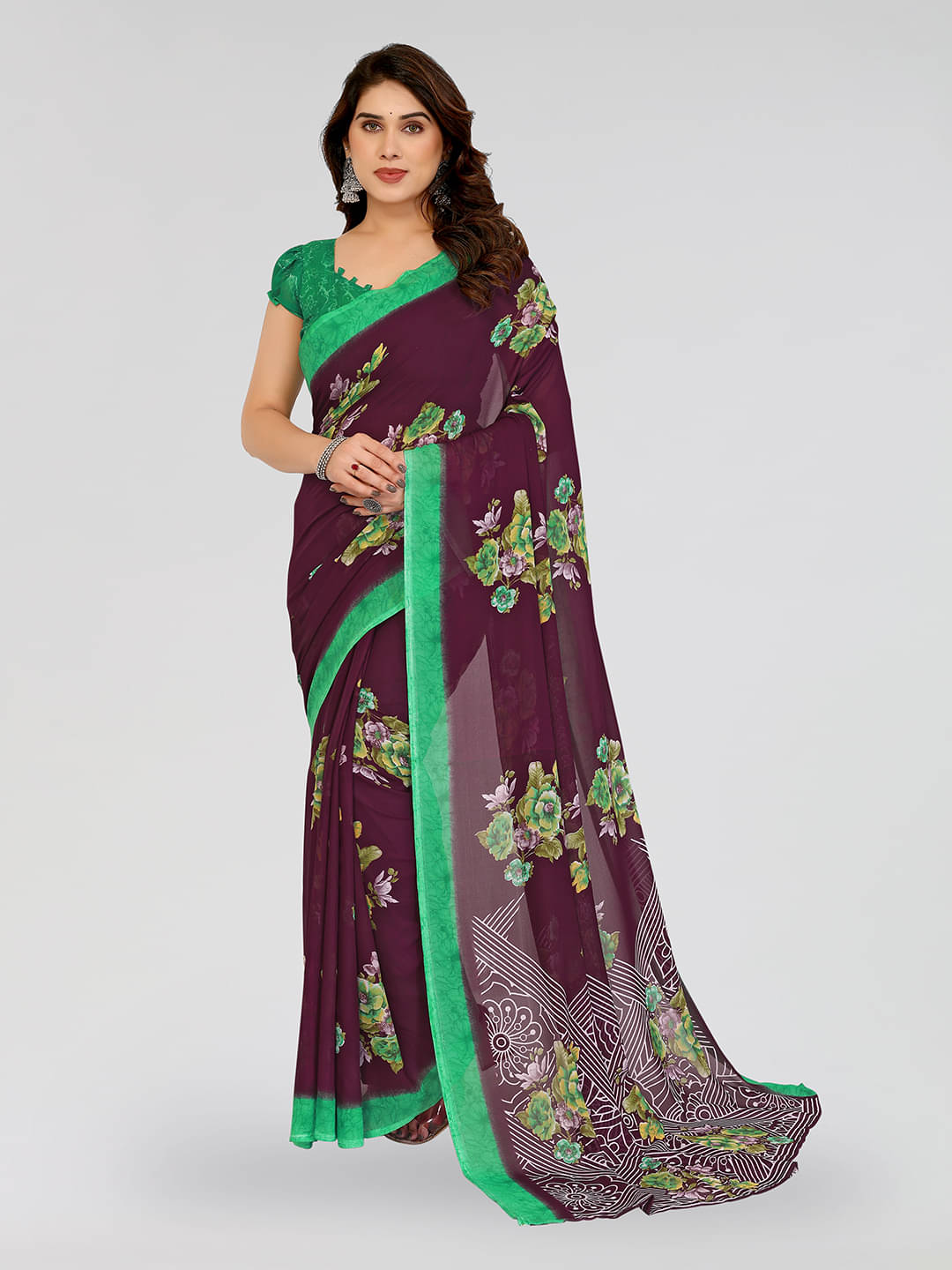     			Kashvi Sarees Georgette Printed Chanderi saree With Unstitched Blouse Piece ( Brown )