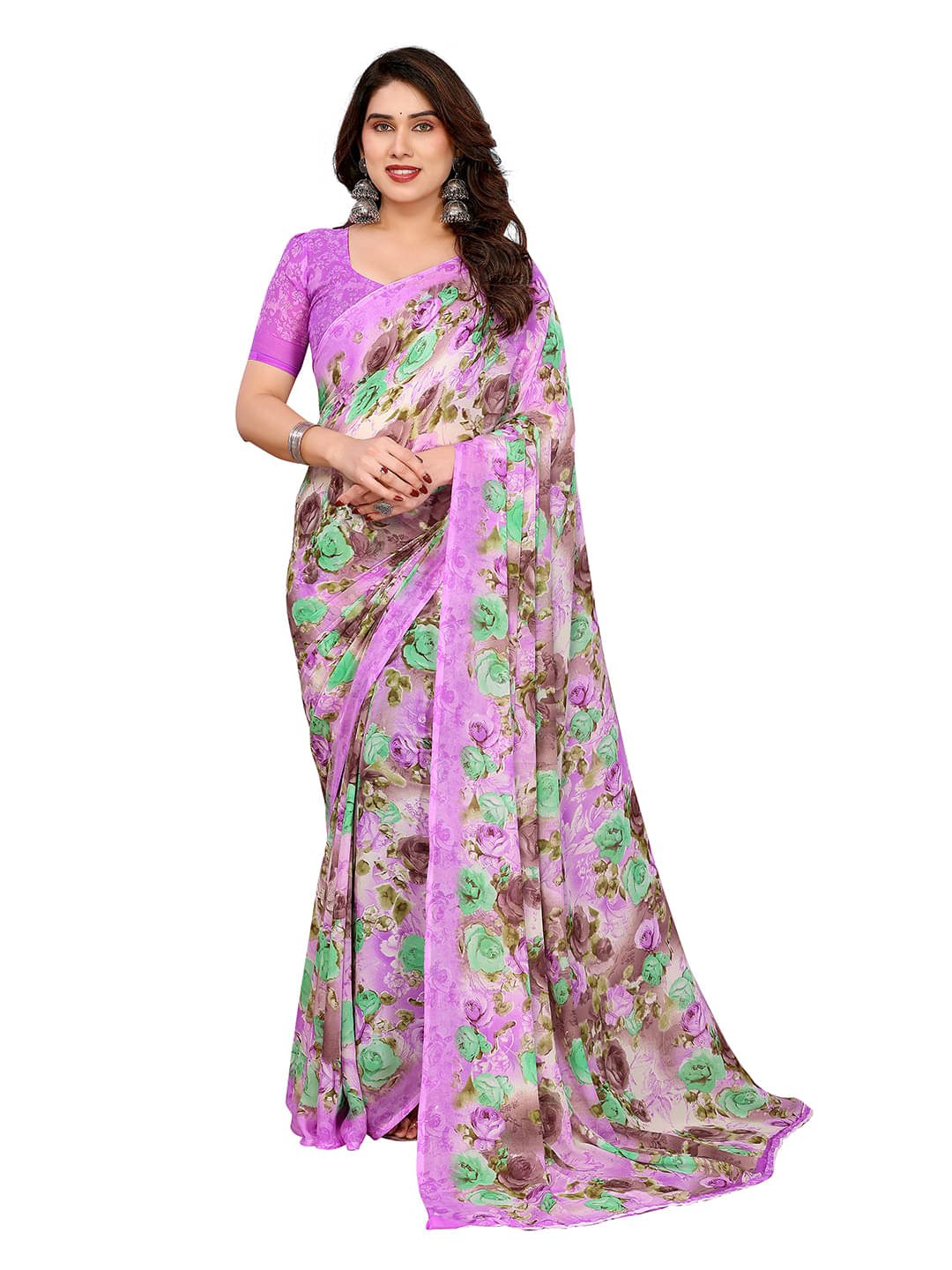 Kashvi Sarees Georgette Printed Chanderi saree With Unstitched Blouse Piece ( Purple ) Kashvi Sarees Georgette Printed Chanderi saree With Unstitched Blouse Piece ( Purple )