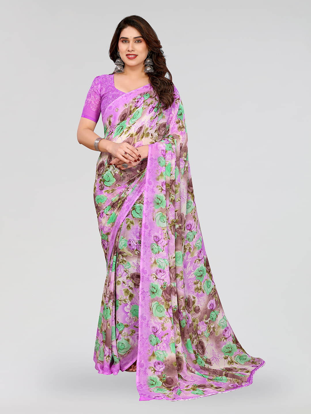 Kashvi Sarees Georgette Printed Chanderi saree With Unstitched Blouse Piece ( Purple ) Kashvi Sarees Georgette Printed Chanderi saree With Unstitched Blouse Piece ( Purple )