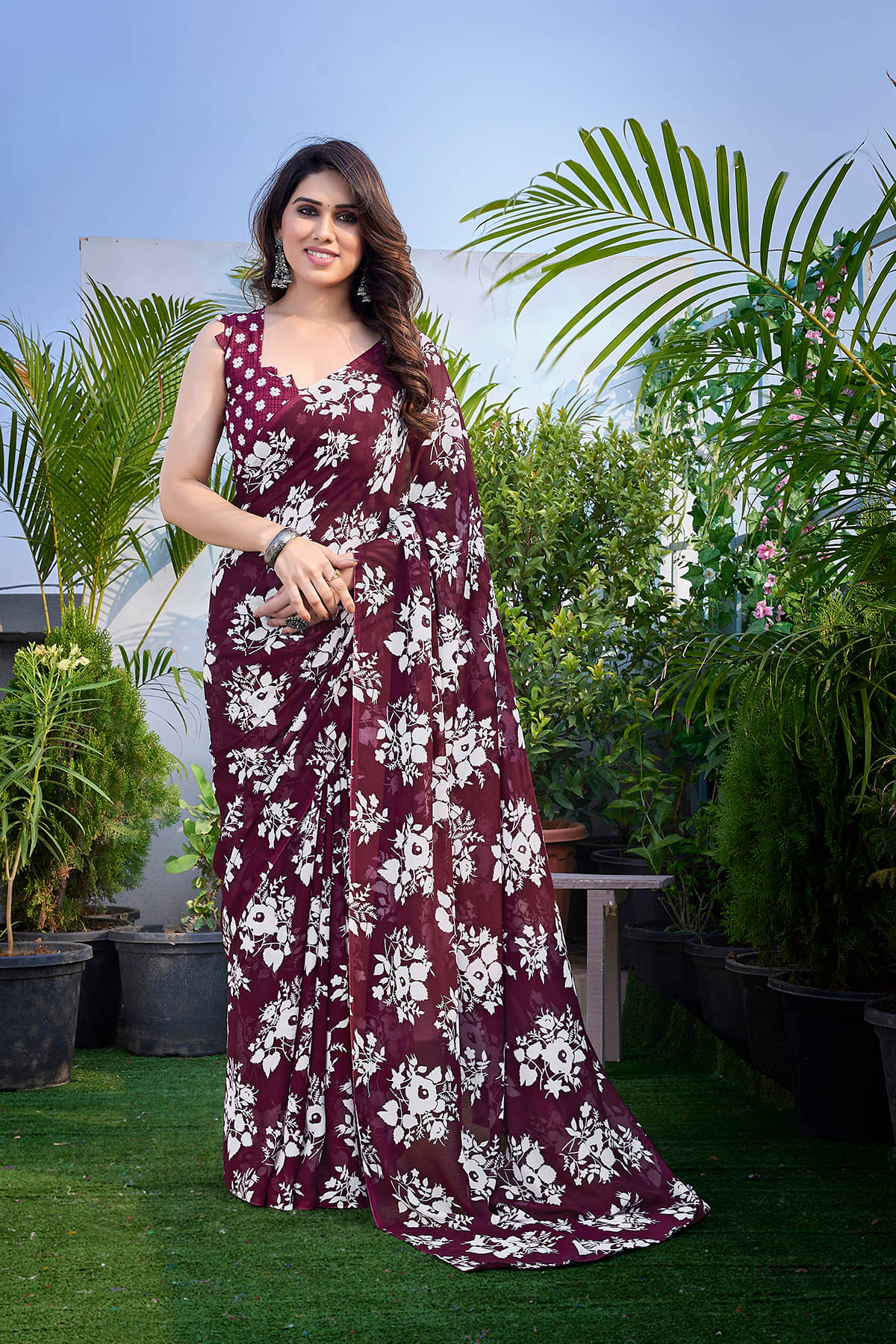 Kashvi Sarees Georgette Printed Chanderi saree With Unstitched Blouse Piece ( Maroon ) Kashvi Sarees Georgette Printed Chanderi saree With Unstitched Blouse Piece ( Maroon )