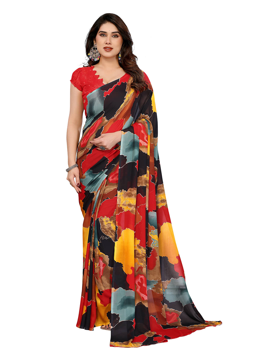     			Kashvi Sarees Georgette Printed Chanderi saree With Unstitched Blouse Piece ( Multicolor )
