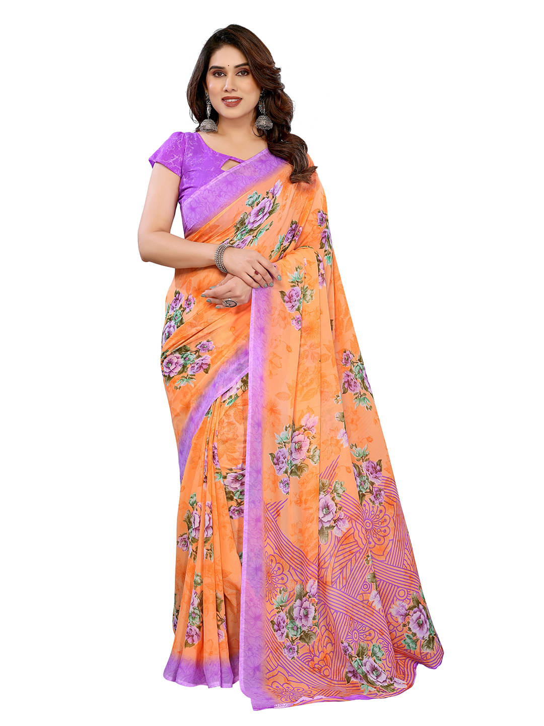 Kashvi Sarees Georgette Printed Chanderi saree With Unstitched Blouse Piece ( Orange ) Kashvi Sarees Georgette Printed Chanderi saree With Unstitched Blouse Piece ( Orange )