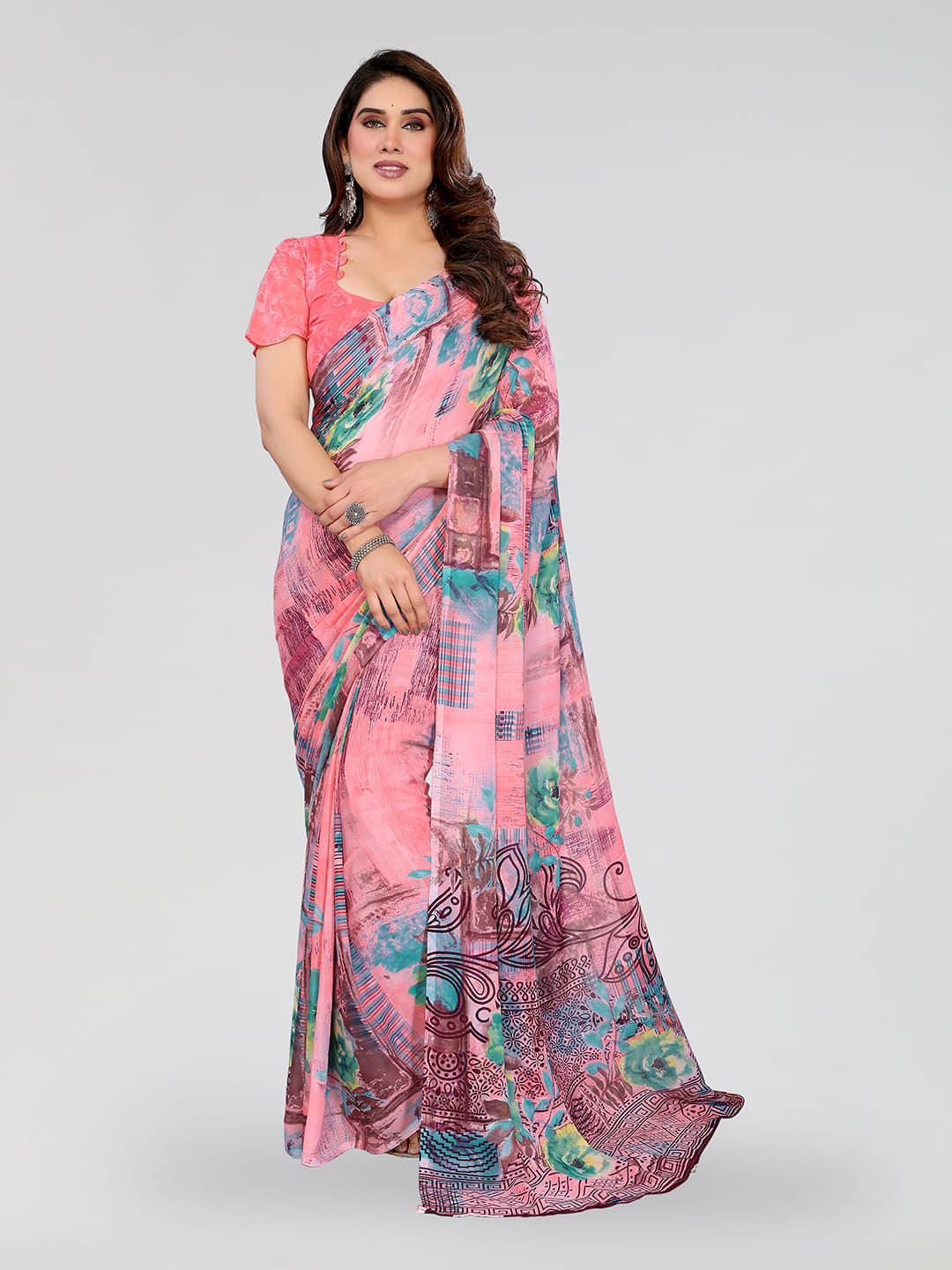 Kashvi Sarees Georgette Printed Chanderi saree With Unstitched Blouse Piece ( Red ) Kashvi Sarees Georgette Printed Chanderi saree With Unstitched Blouse Piece ( Red )