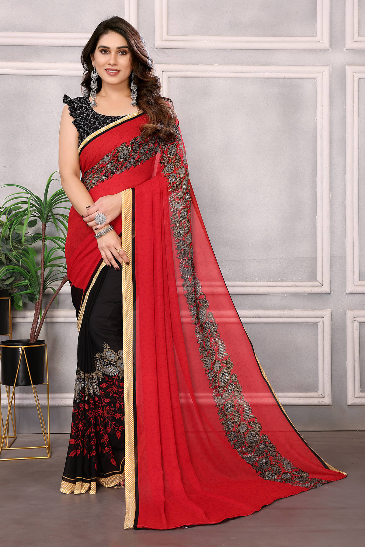 Kashvi Sarees Georgette Printed Chanderi saree With Unstitched Blouse Piece ( Red ) Kashvi Sarees Georgette Printed Chanderi saree With Unstitched Blouse Piece ( Red )
