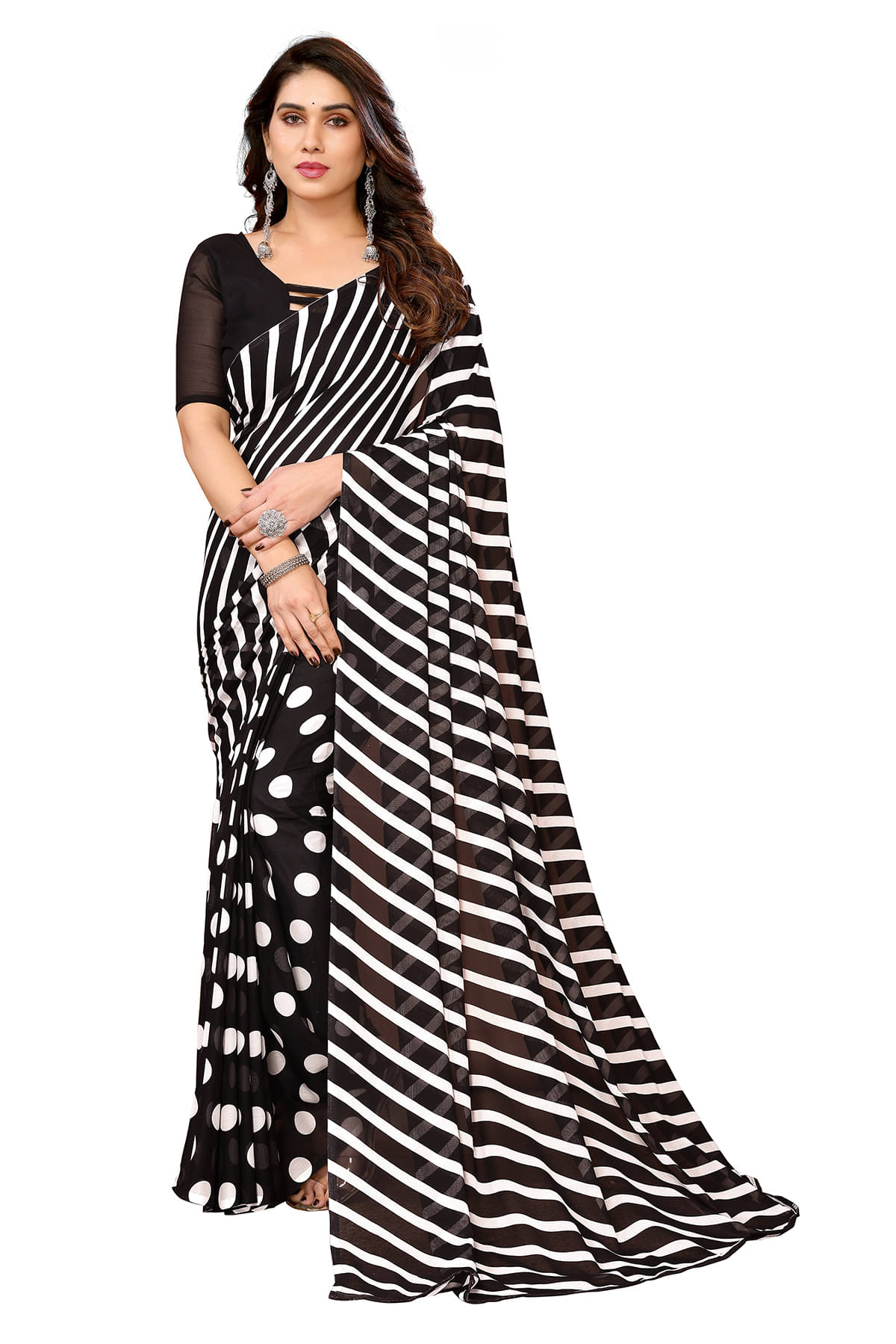 Kashvi Sarees Georgette Printed Chanderi saree With Unstitched Blouse Piece ( Black ) Kashvi Sarees Georgette Printed Chanderi saree With Unstitched Blouse Piece ( Black )