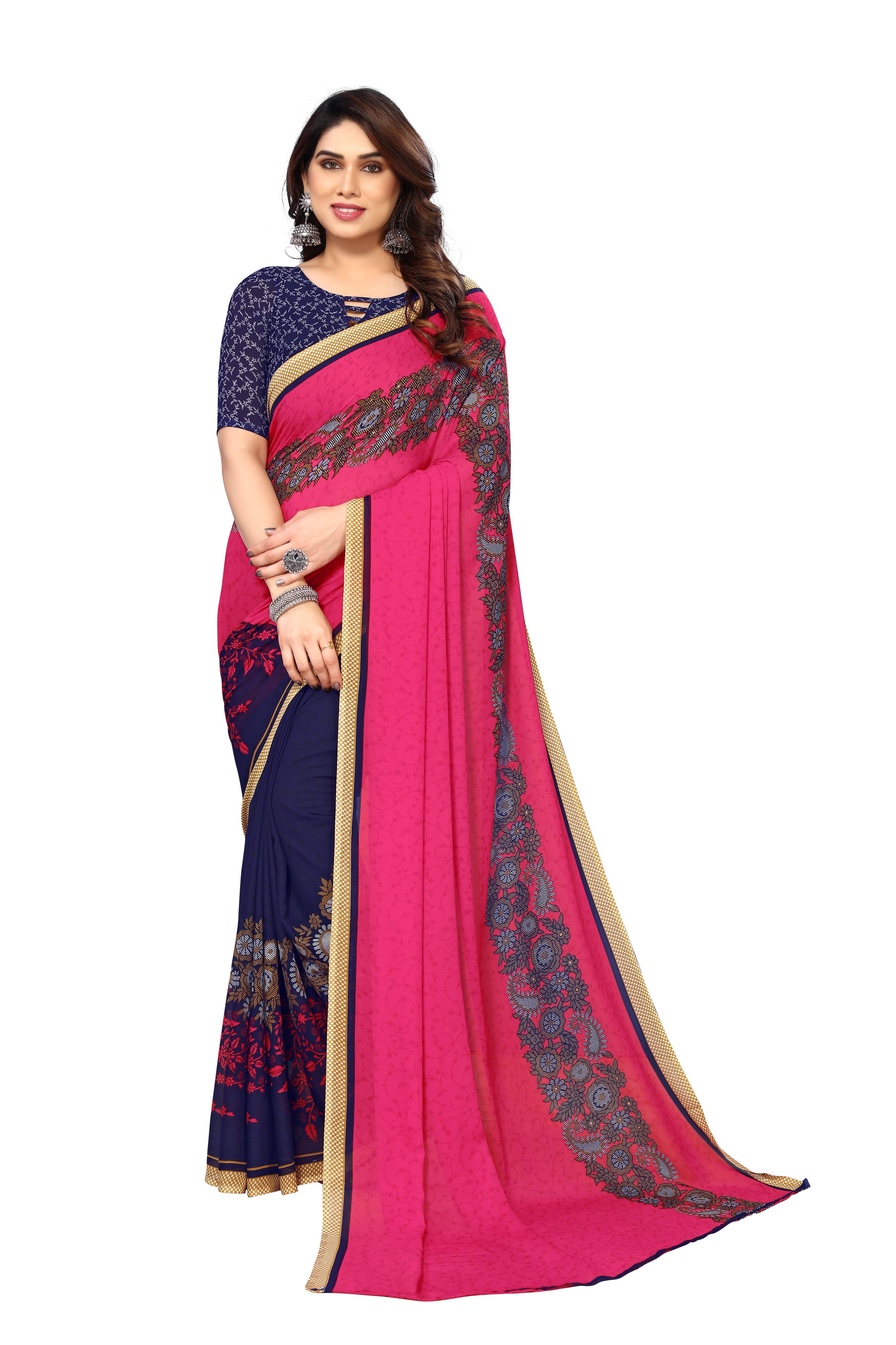 Kashvi Sarees Georgette Printed Chanderi saree With Unstitched Blouse Piece ( Pink ) Kashvi Sarees Georgette Printed Chanderi saree With Unstitched Blouse Piece ( Pink )