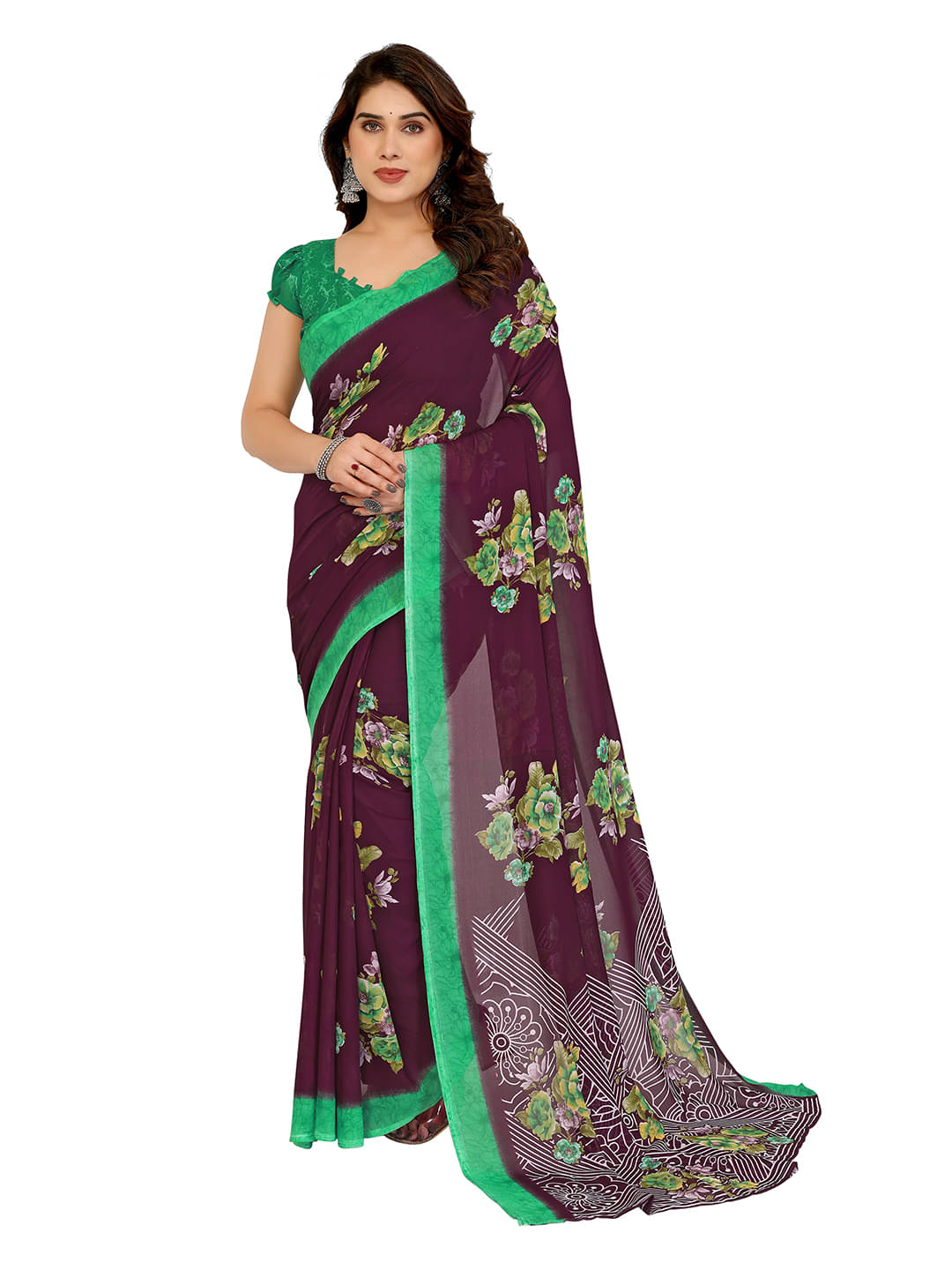     			Kashvi Sarees Georgette Printed Chanderi saree With Unstitched Blouse Piece ( Brown )