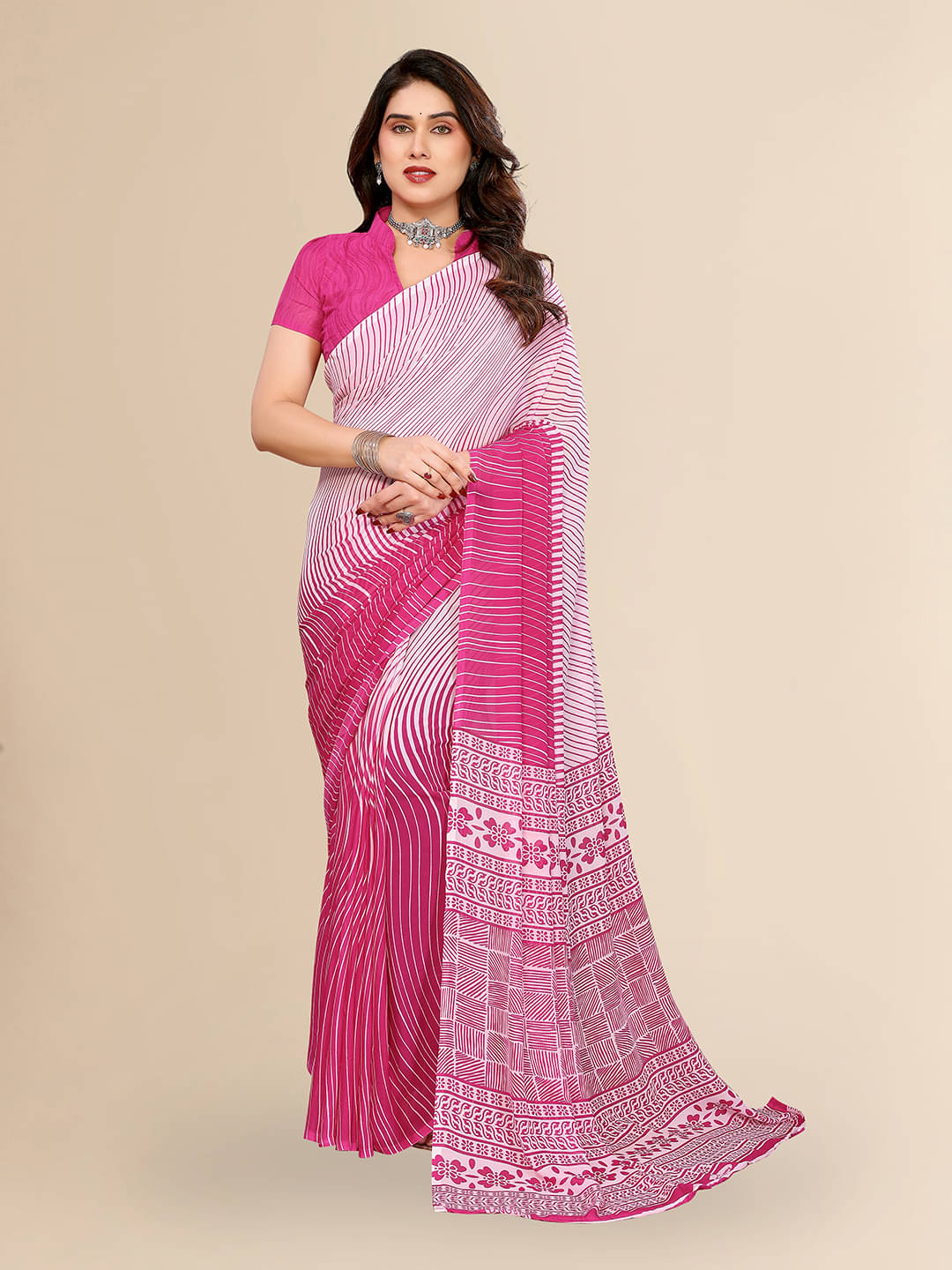 Kashvi Sarees Georgette Printed Leheriya Saree With Unstitched Blouse Piece ( Pink ) Kashvi Sarees Georgette Printed Leheriya Saree With Unstitched Blouse Piece ( Pink )