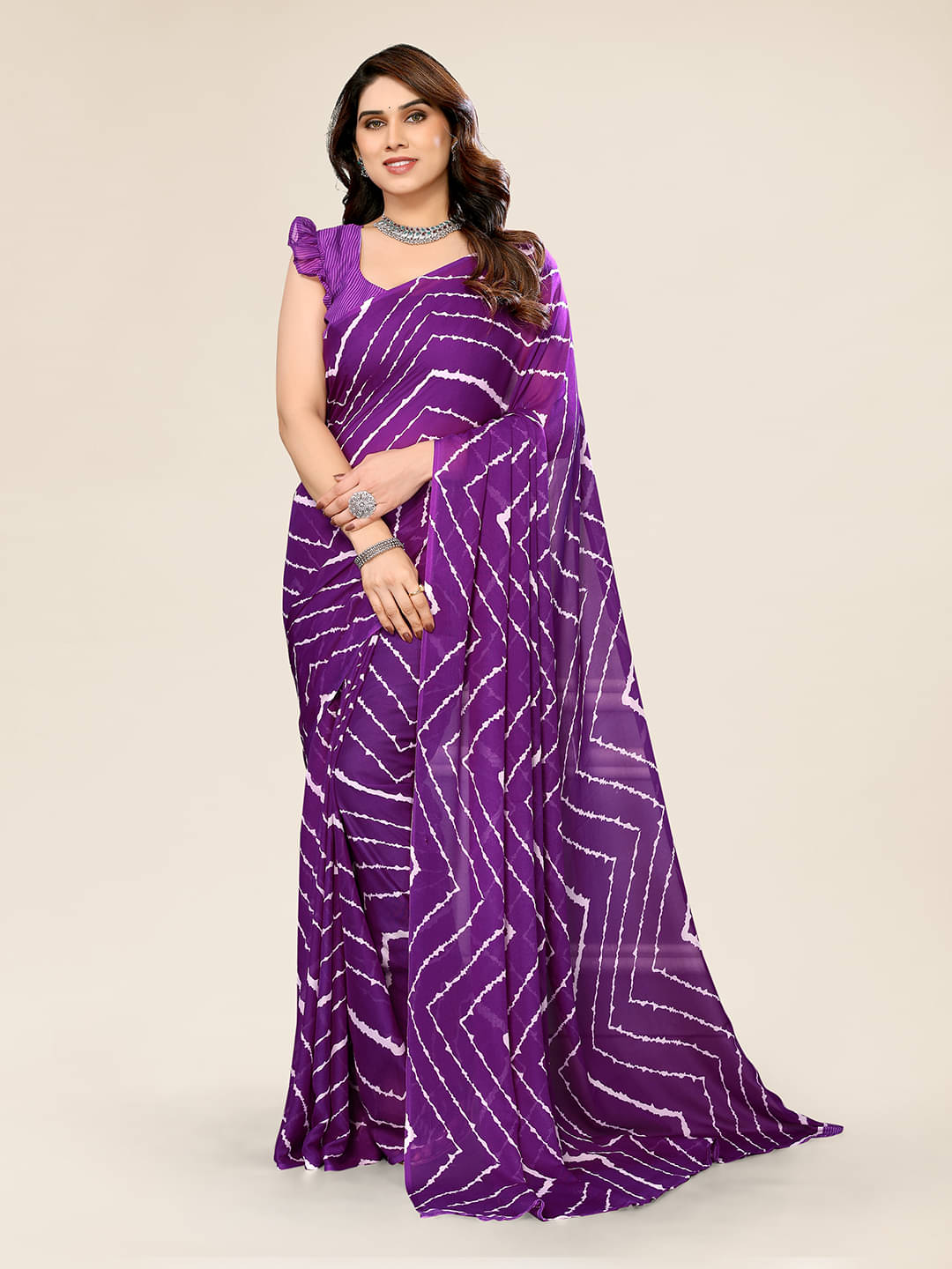 Kashvi Sarees Georgette Printed Leheriya Saree With Unstitched Blouse Piece ( Purple ) Kashvi Sarees Georgette Printed Leheriya Saree With Unstitched Blouse Piece ( Purple )