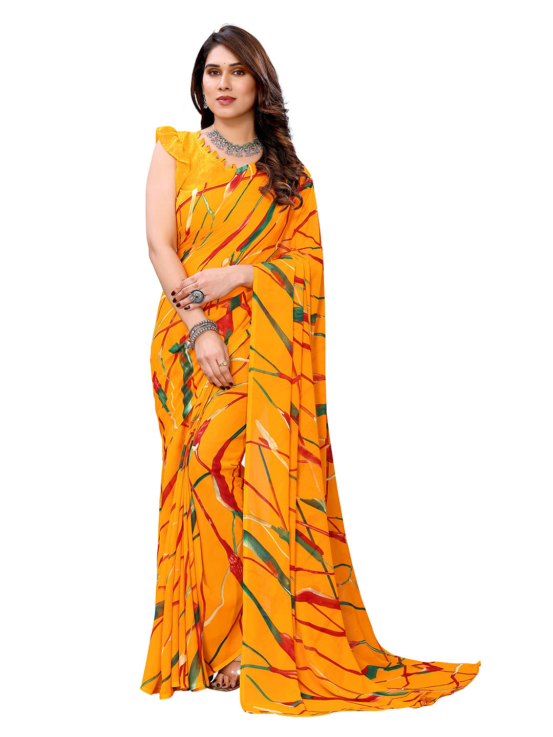 Kashvi Sarees Georgette Printed Leheriya Saree With Unstitched Blouse Piece ( Yellow ) Kashvi Sarees Georgette Printed Leheriya Saree With Unstitched Blouse Piece ( Yellow )