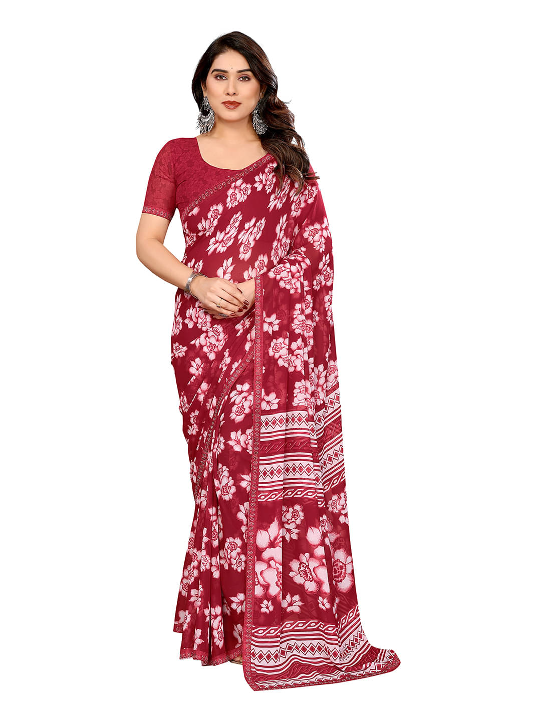     			ANAND SAREES Georgette Embellished Chanderi saree With Unstitched Blouse Piece ( Maroon )