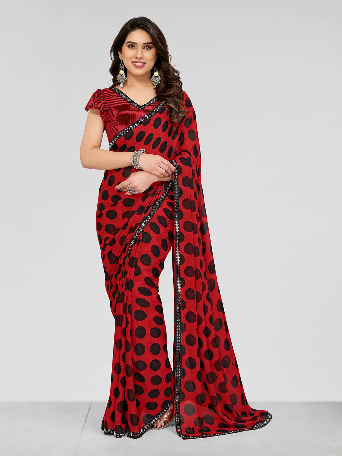     			ANAND SAREES Georgette Embellished Chanderi saree With Unstitched Blouse Piece ( Red )