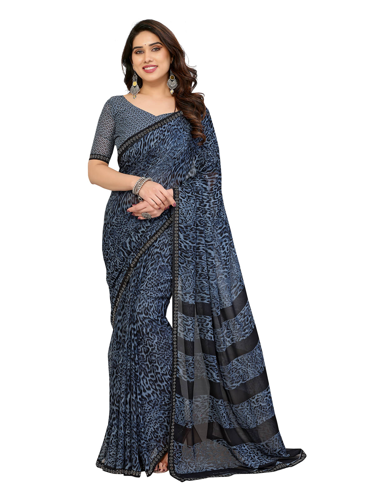     			ANAND SAREES Georgette Embellished Chanderi saree With Unstitched Blouse Piece ( Grey )