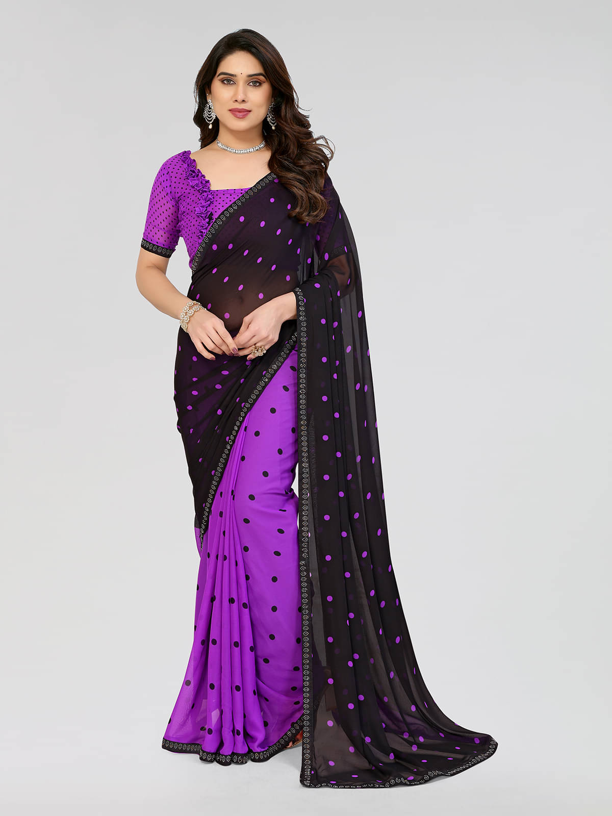 ANAND SAREES Georgette Embellished Chanderi saree With Unstitched Blouse Piece ( Purple ) ANAND SAREES Georgette Embellished Chanderi saree With Unstitched Blouse Piece ( Purple )