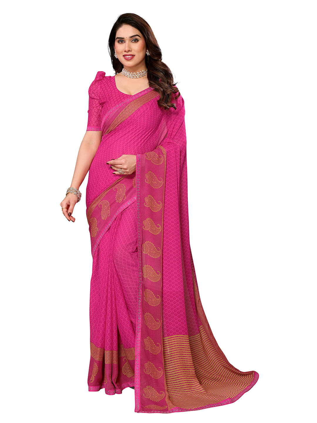 ANAND SAREES Georgette Embellished Chanderi saree With Unstitched Blouse Piece ( Pink ) ANAND SAREES Georgette Embellished Chanderi saree With Unstitched Blouse Piece ( Pink )