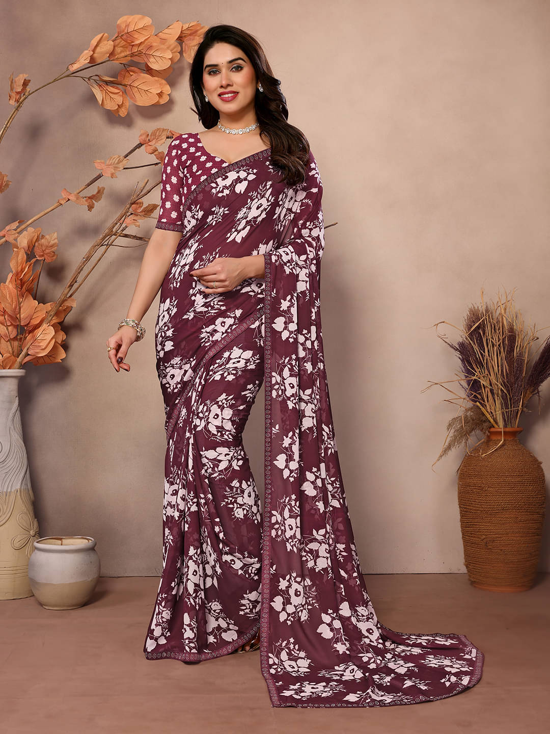 ANAND SAREES Georgette Embellished Chanderi saree With Unstitched Blouse Piece ( Maroon ) ANAND SAREES Georgette Embellished Chanderi saree With Unstitched Blouse Piece ( Maroon )