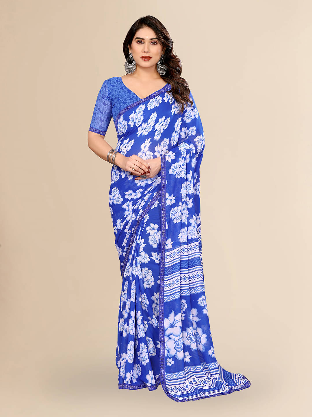     			ANAND SAREES Georgette Embellished Chanderi saree With Unstitched Blouse Piece ( Blue )