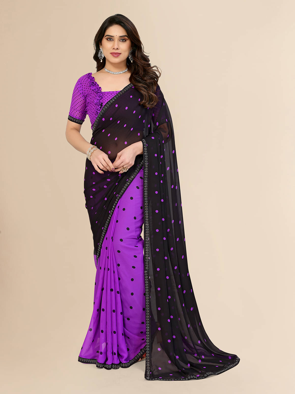 ANAND SAREES Georgette Embellished Chanderi saree With Unstitched Blouse Piece ( Purple ) ANAND SAREES Georgette Embellished Chanderi saree With Unstitched Blouse Piece ( Purple )