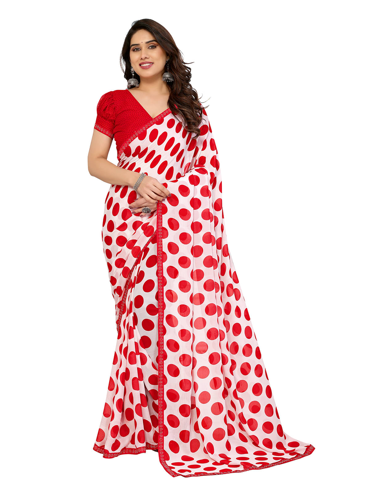 ANAND SAREES Georgette Embellished Chanderi saree With Unstitched Blouse Piece ( White ) ANAND SAREES Georgette Embellished Chanderi saree With Unstitched Blouse Piece ( White )