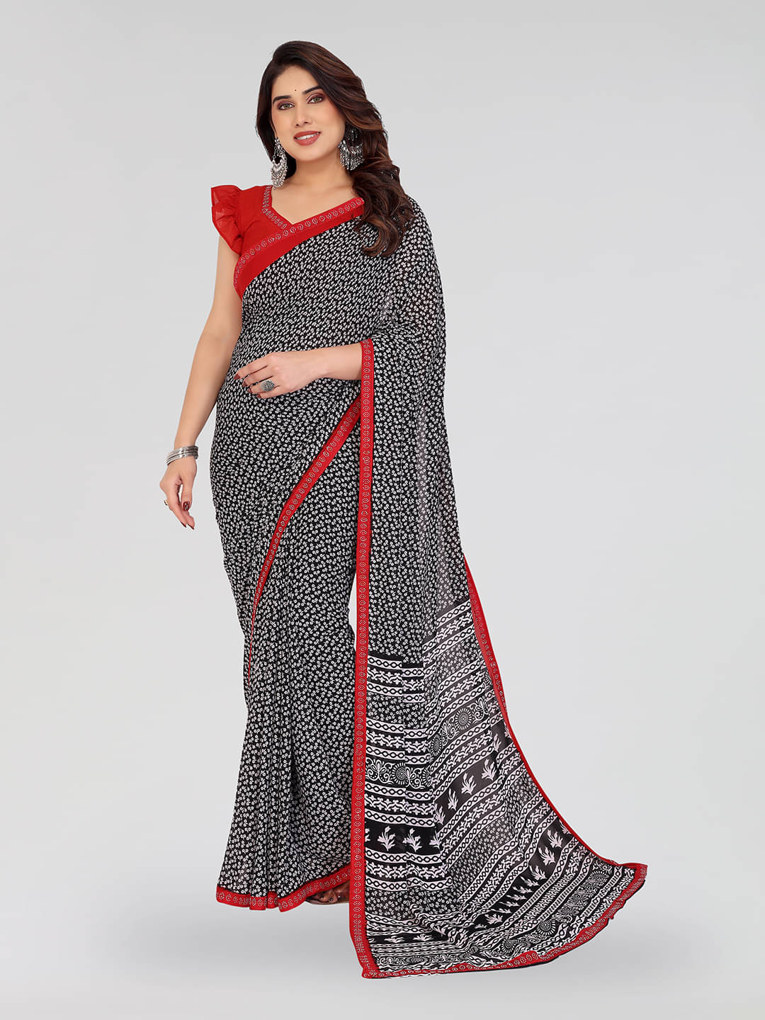 ANAND SAREES Georgette Embellished Chanderi saree With Unstitched Blouse Piece ( Black ) ANAND SAREES Georgette Embellished Chanderi saree With Unstitched Blouse Piece ( Black )
