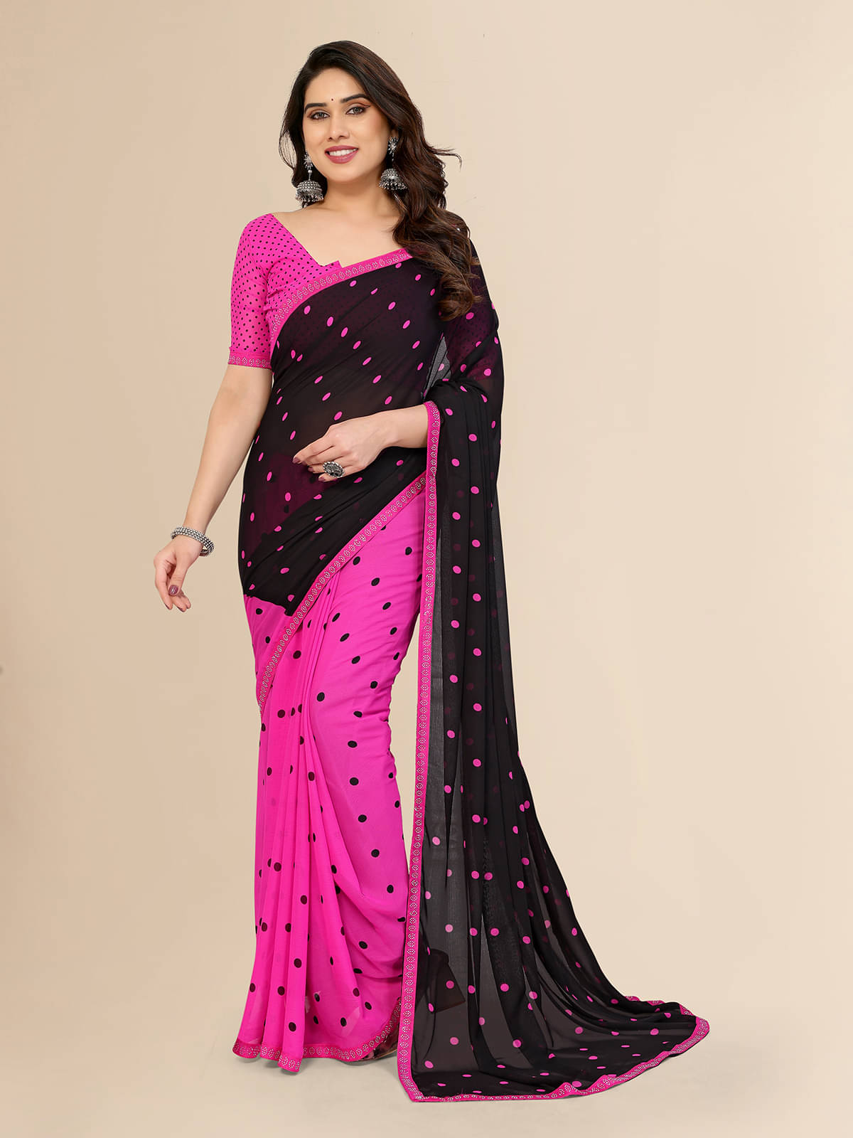     			ANAND SAREES Georgette Embellished Chanderi saree With Unstitched Blouse Piece ( Pink )