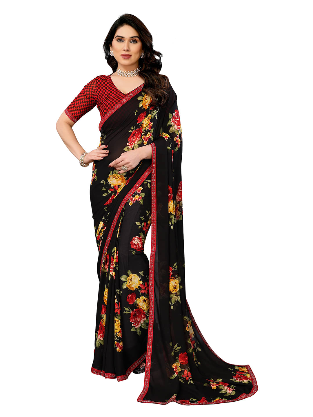 ANAND SAREES Georgette Embellished Chanderi saree With Unstitched Blouse Piece ( Black ) ANAND SAREES Georgette Embellished Chanderi saree With Unstitched Blouse Piece ( Black )