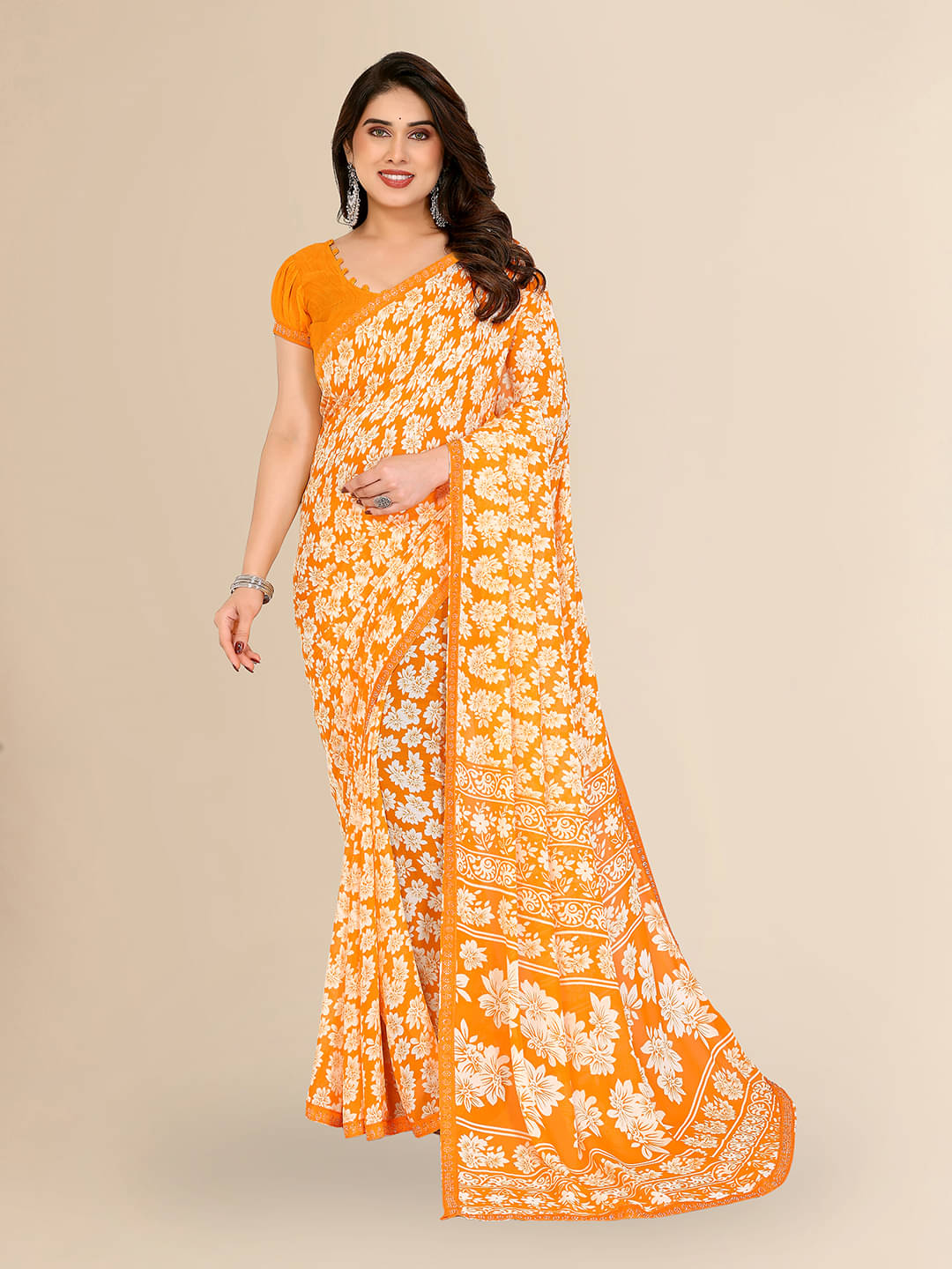     			ANAND SAREES Georgette Embellished Chanderi saree With Unstitched Blouse Piece ( Yellow )