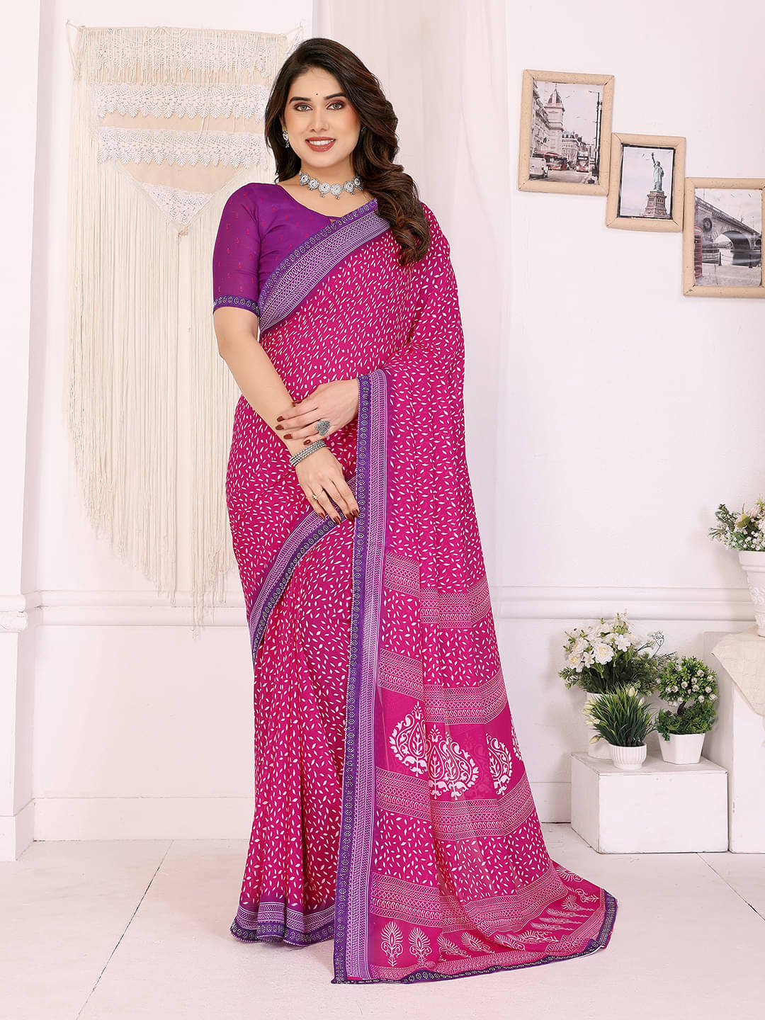 ANAND SAREES Georgette Embellished Chanderi saree With Unstitched Blouse Piece ( Pink ) ANAND SAREES Georgette Embellished Chanderi saree With Unstitched Blouse Piece ( Pink )