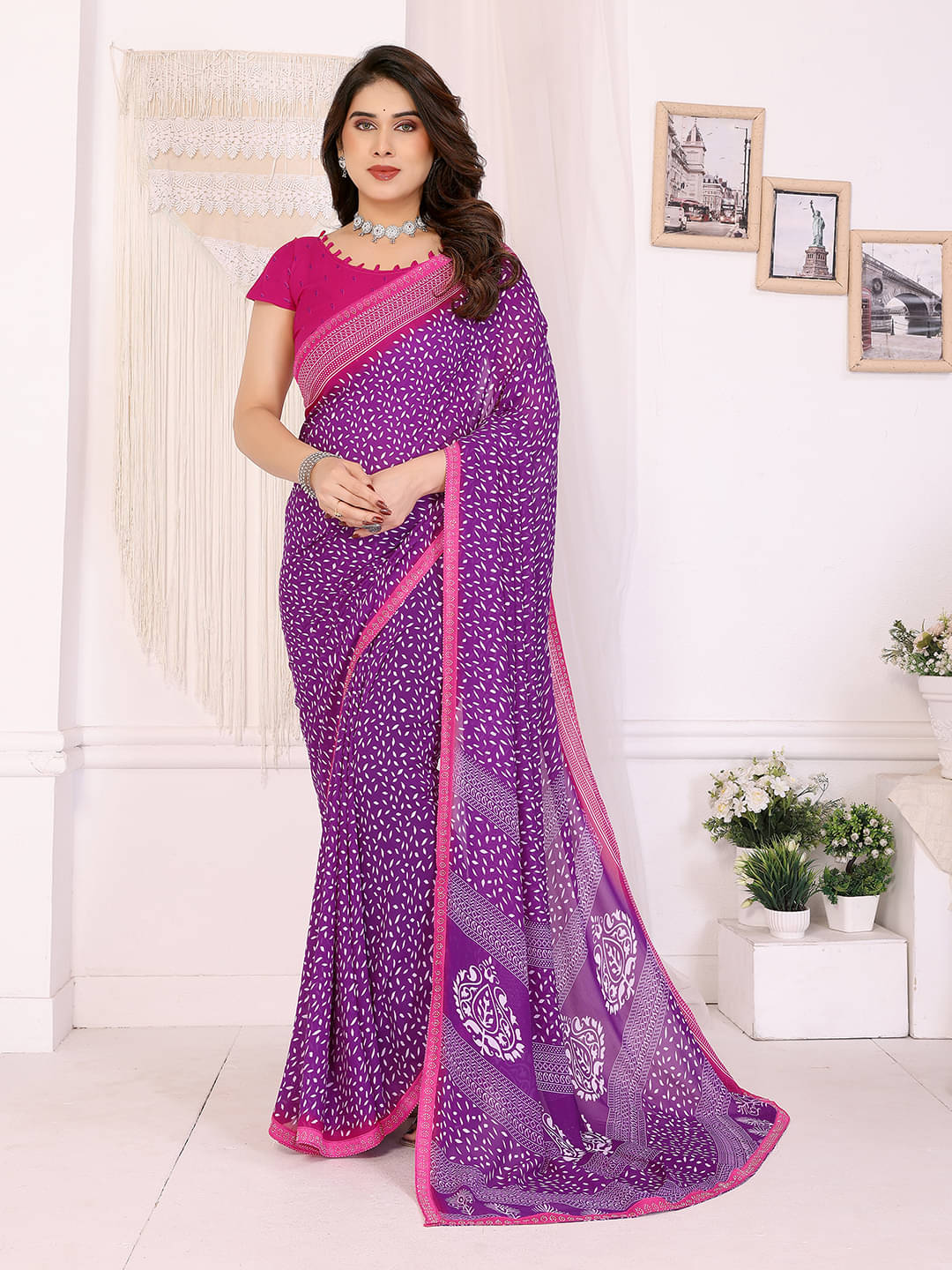 ANAND SAREES Georgette Embellished Chanderi saree With Unstitched Blouse Piece ( Purple ) ANAND SAREES Georgette Embellished Chanderi saree With Unstitched Blouse Piece ( Purple )