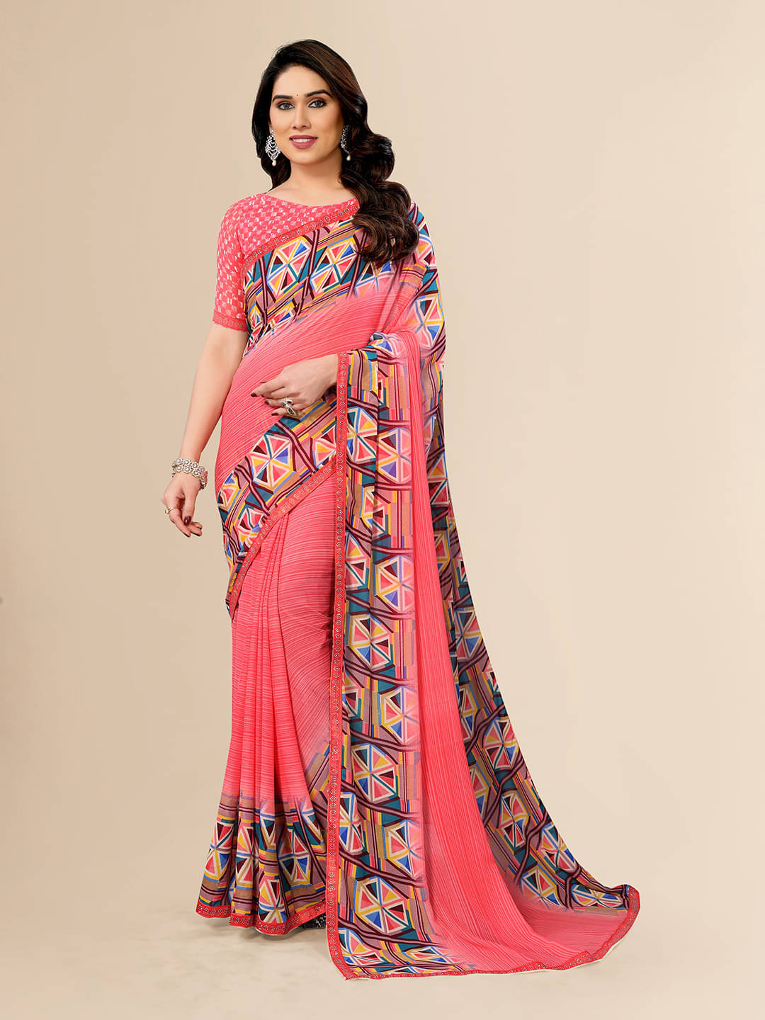 ANAND SAREES Georgette Embellished Chanderi saree With Unstitched Blouse Piece ( Pink ) ANAND SAREES Georgette Embellished Chanderi saree With Unstitched Blouse Piece ( Pink )