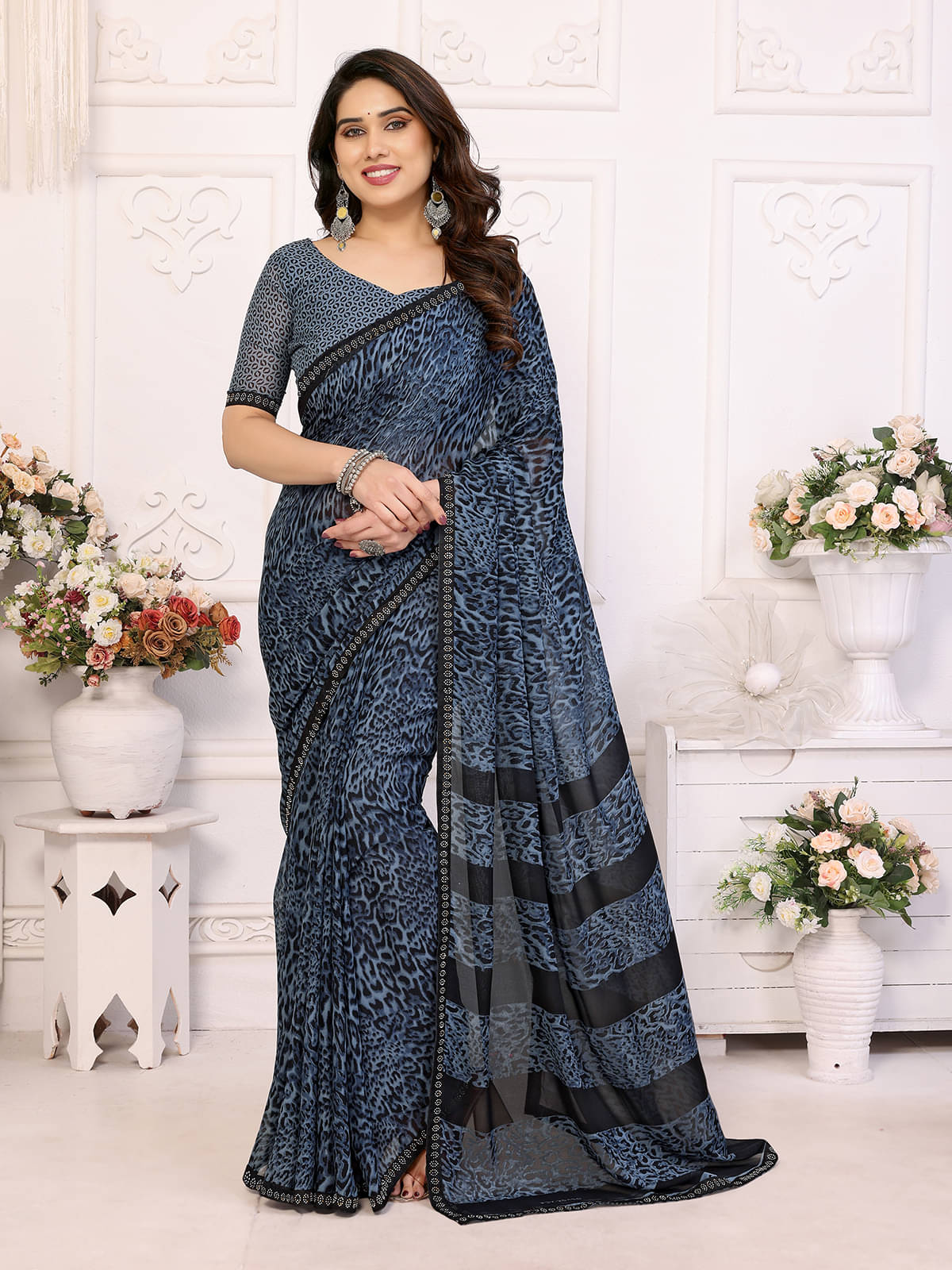 ANAND SAREES Georgette Embellished Chanderi saree With Unstitched Blouse Piece ( Grey ) ANAND SAREES Georgette Embellished Chanderi saree With Unstitched Blouse Piece ( Grey )
