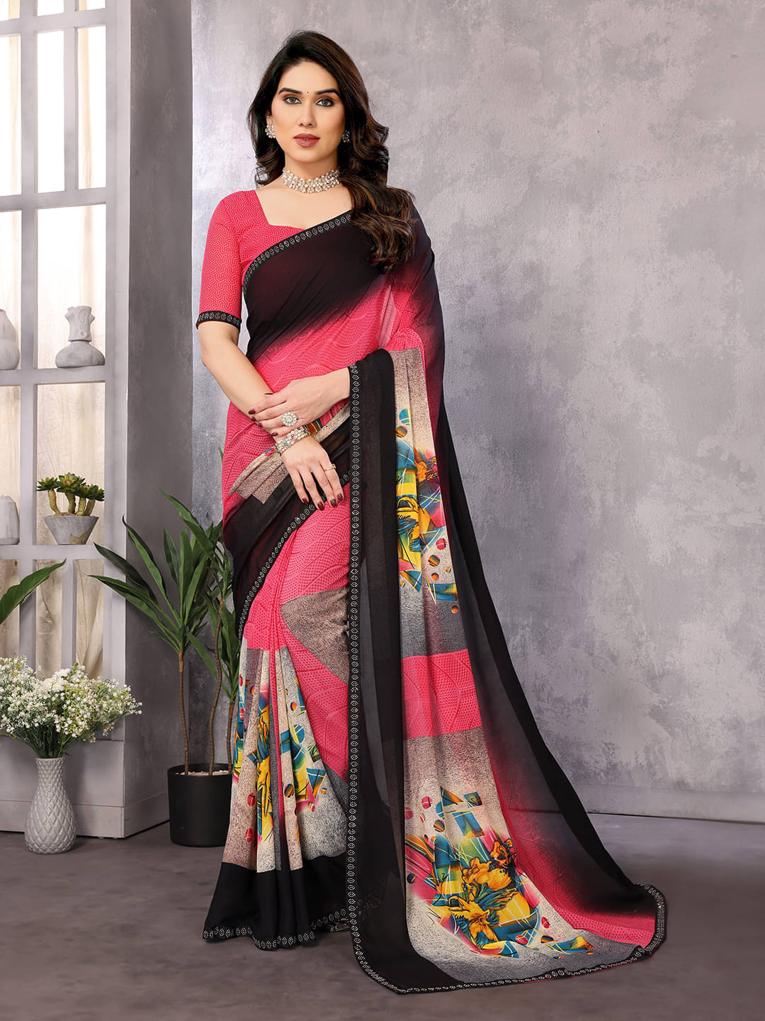 ANAND SAREES Georgette Embellished Chanderi saree With Unstitched Blouse Piece ( Pink ) ANAND SAREES Georgette Embellished Chanderi saree With Unstitched Blouse Piece ( Pink )
