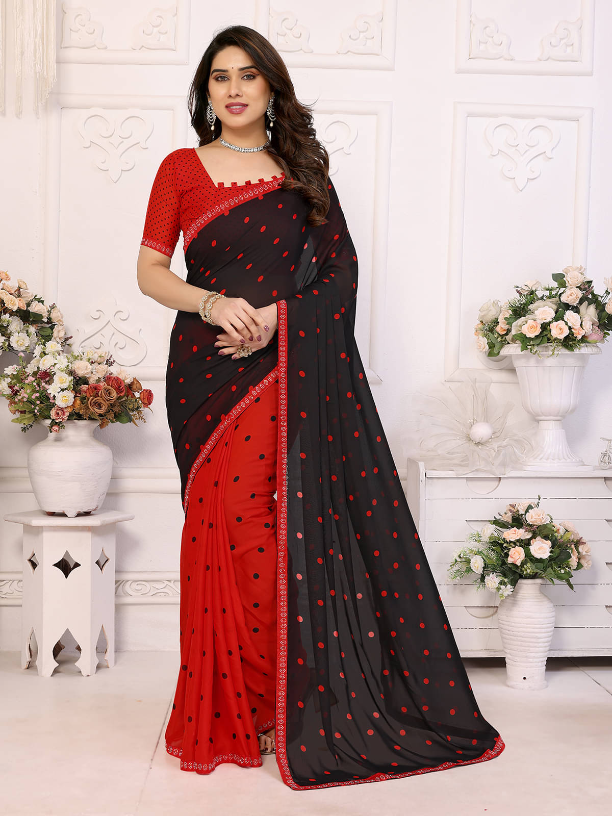 ANAND SAREES Georgette Embellished Chanderi saree With Unstitched Blouse Piece ( Red ) ANAND SAREES Georgette Embellished Chanderi saree With Unstitched Blouse Piece ( Red )