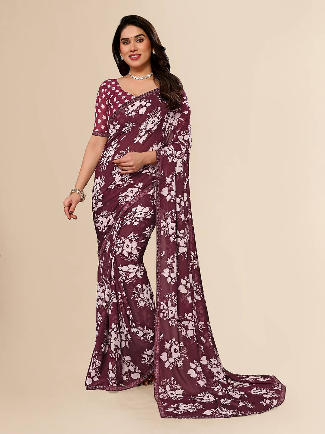ANAND SAREES Georgette Embellished Chanderi saree With Unstitched Blouse Piece ( Maroon ) ANAND SAREES Georgette Embellished Chanderi saree With Unstitched Blouse Piece ( Maroon )