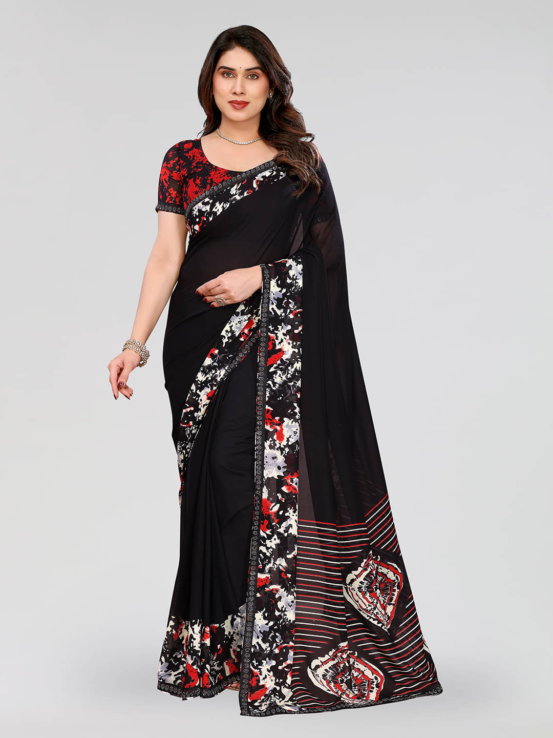 ANAND SAREES Georgette Embellished Chanderi saree With Unstitched Blouse Piece ( Black ) ANAND SAREES Georgette Embellished Chanderi saree With Unstitched Blouse Piece ( Black )