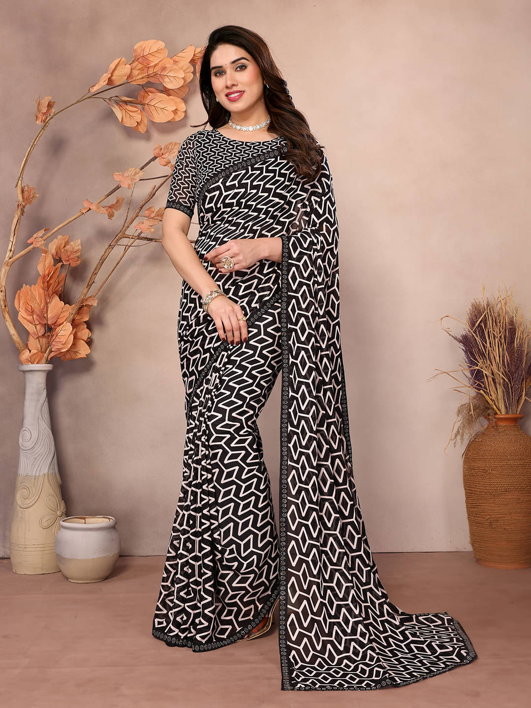 ANAND SAREES Georgette Embellished Chanderi saree With Unstitched Blouse Piece ( Black ) ANAND SAREES Georgette Embellished Chanderi saree With Unstitched Blouse Piece ( Black )